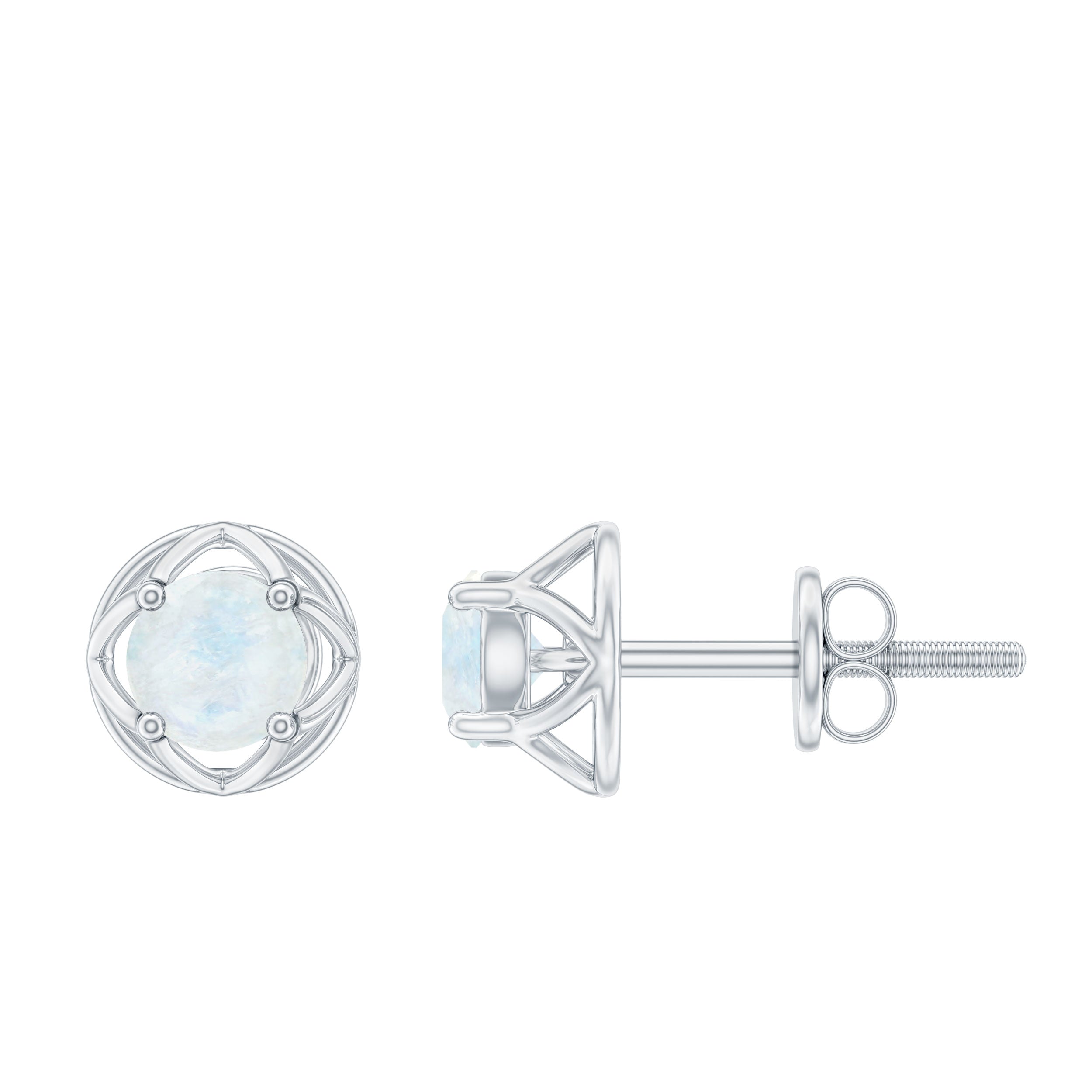 Solitaire Moonstone Flower Stud Earrings