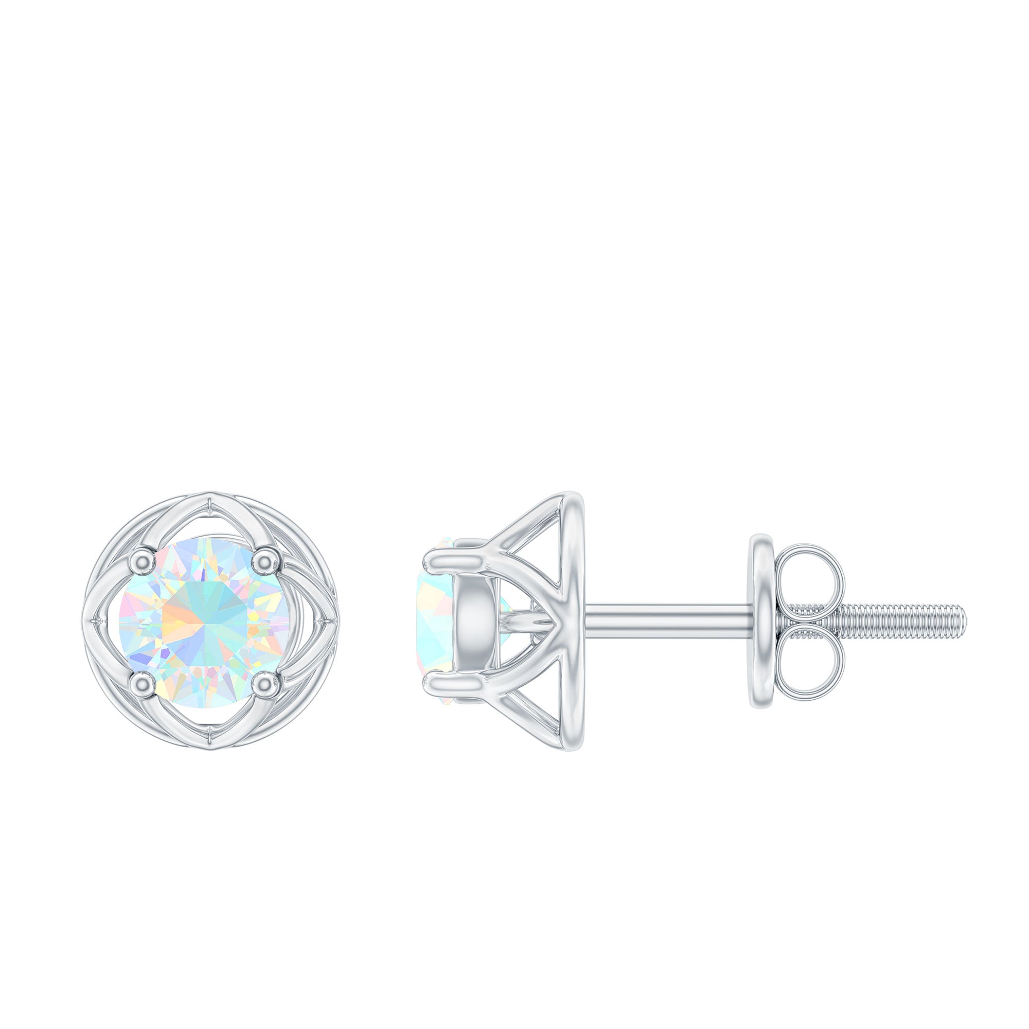 Simple Ethiopian Opal Solitaire Flower Stud Earrings