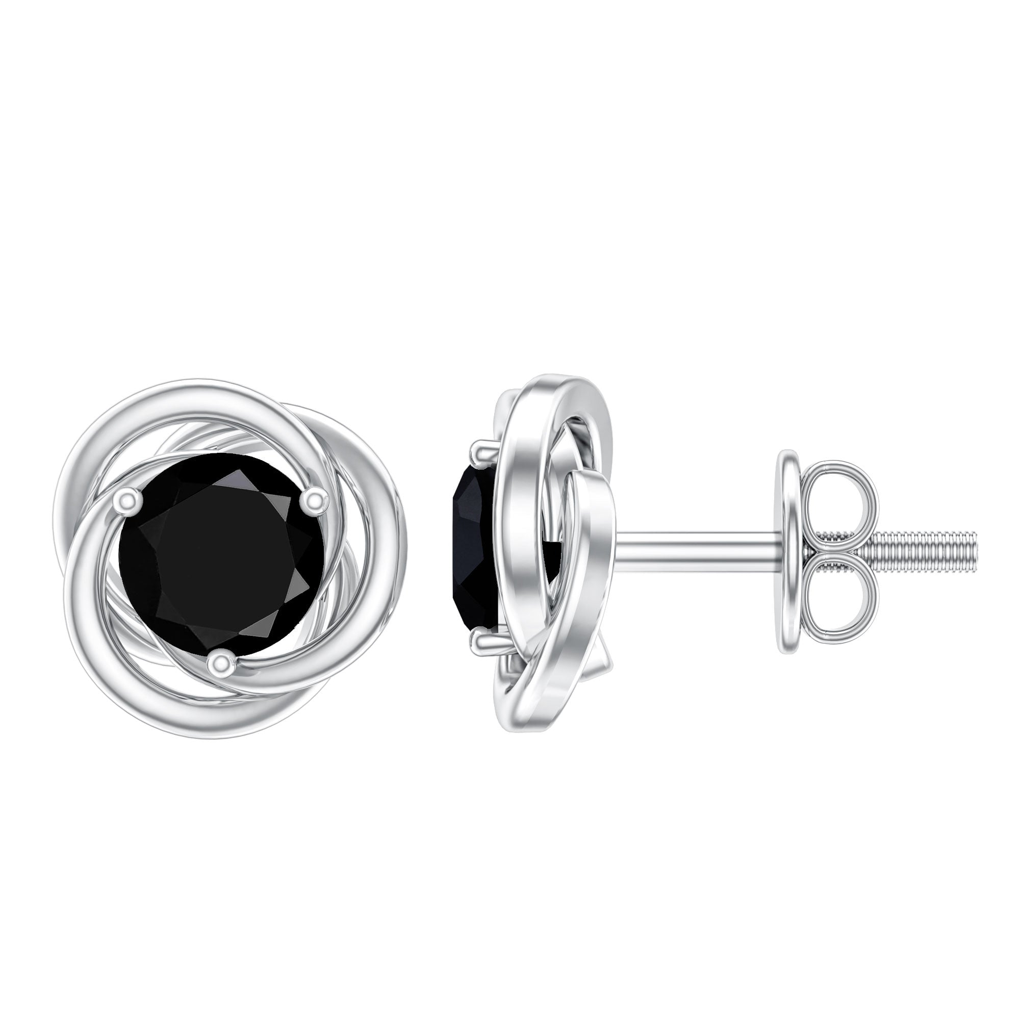 0.9 Carat Black Spinel Swirl Stud Earrings with Screw Backs AAA - Rosec Jewels