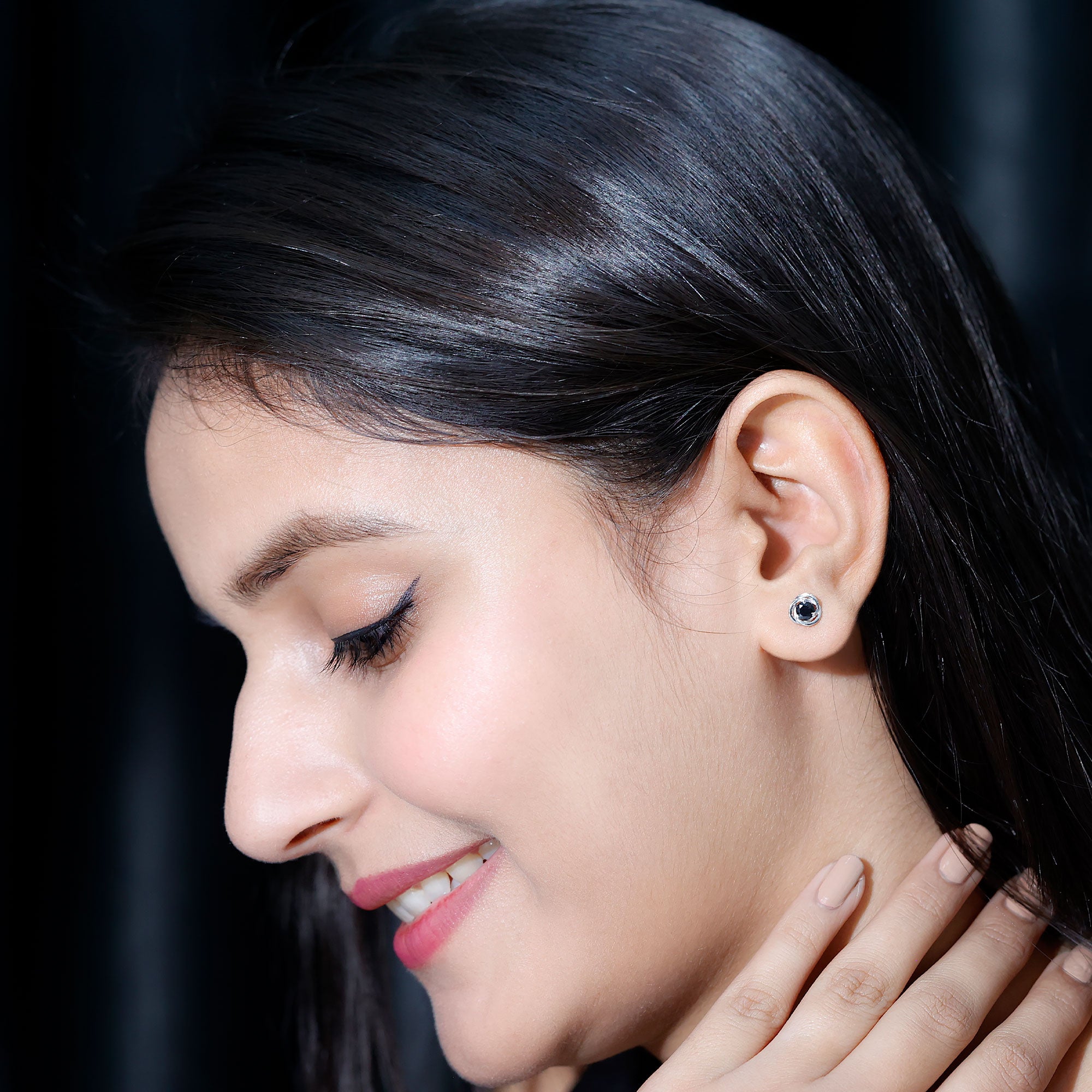 0.9 Carat Black Spinel Swirl Stud Earrings with Screw Backs AAA - Rosec Jewels