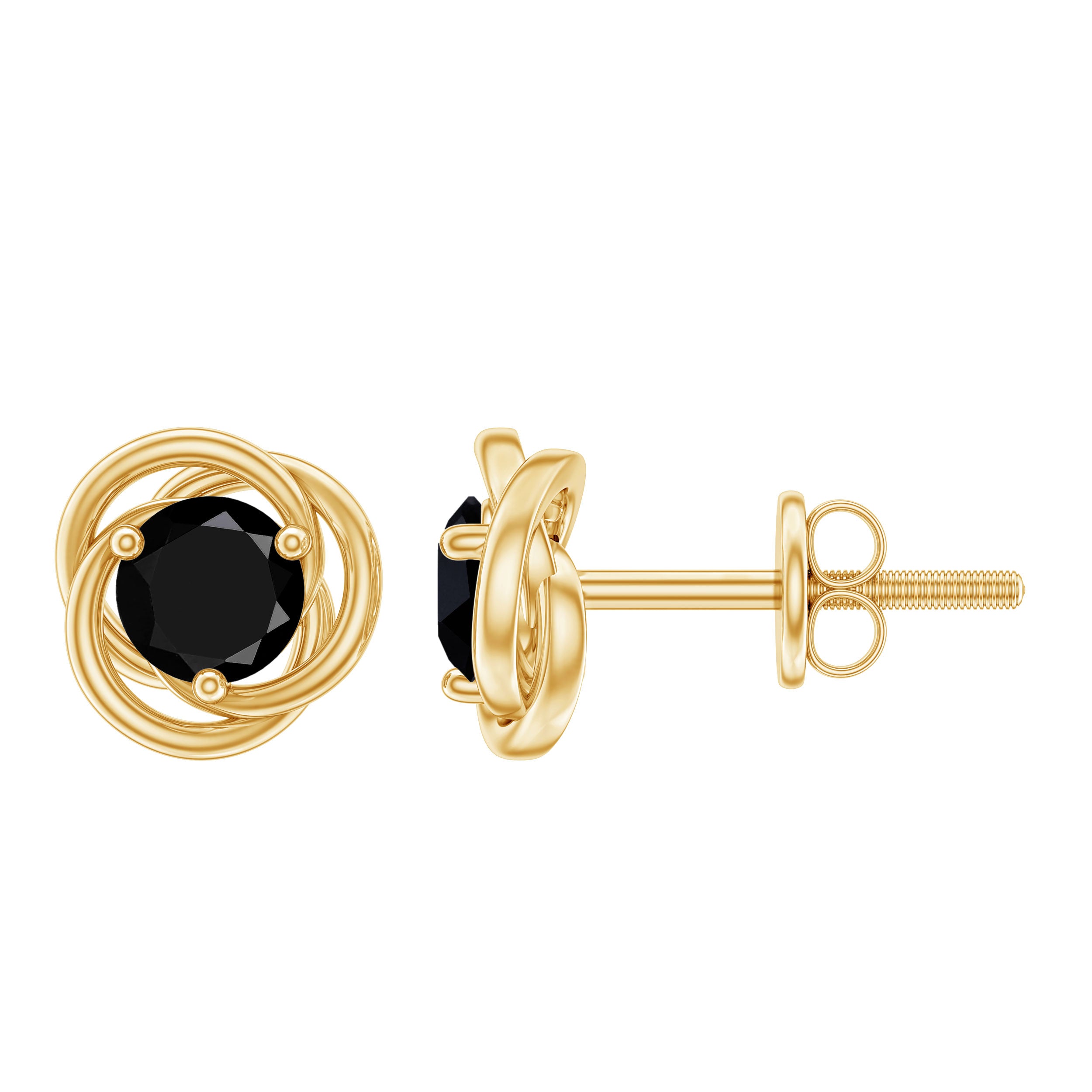 1 Carat Black Spinel Swirl Stud Earrings with Screw Backs AAA - Rosec Jewels