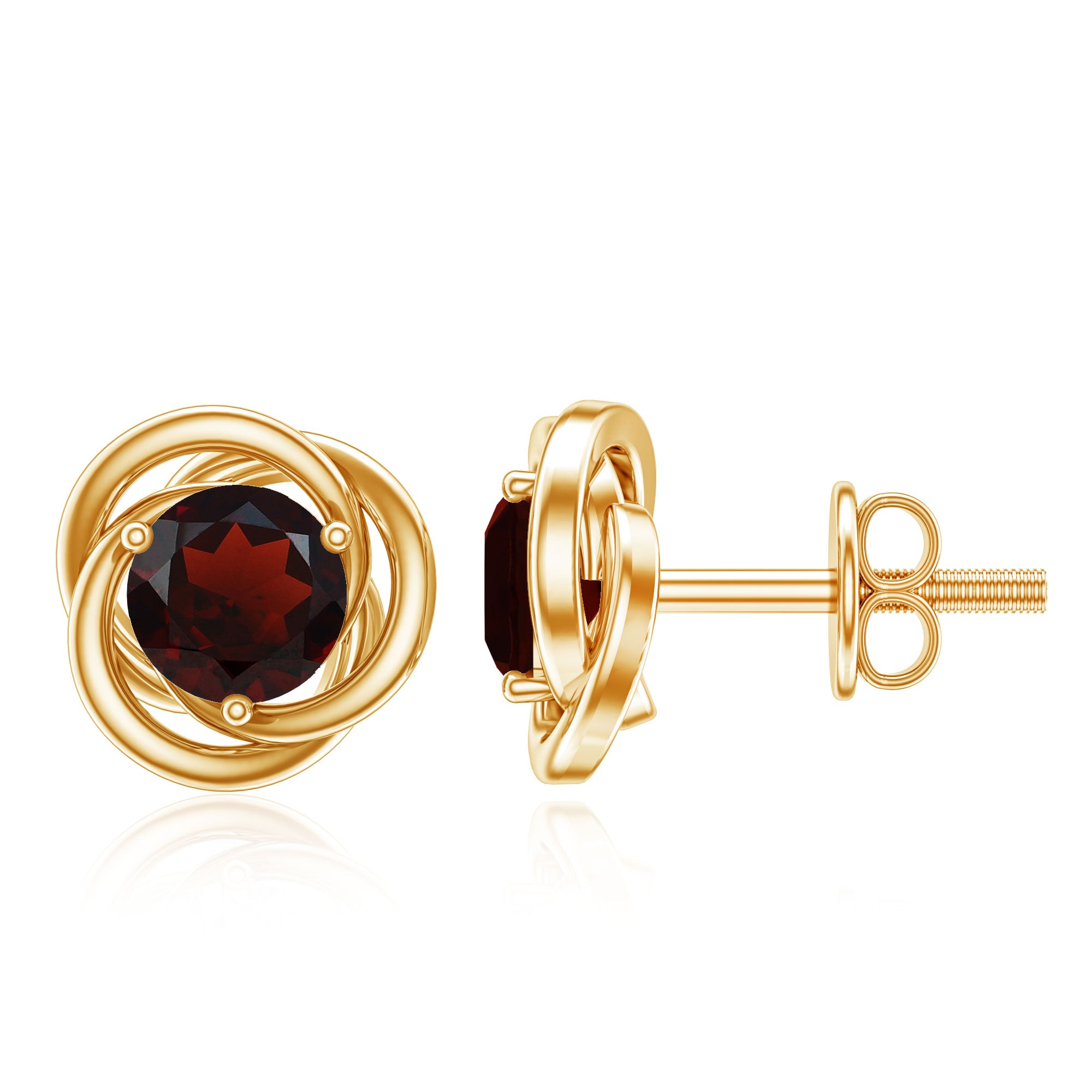 Solitaire 0.6 Carat Garnet Swirl Stud Earrings in 3 Prong Setting AAA - Rosec Jewels