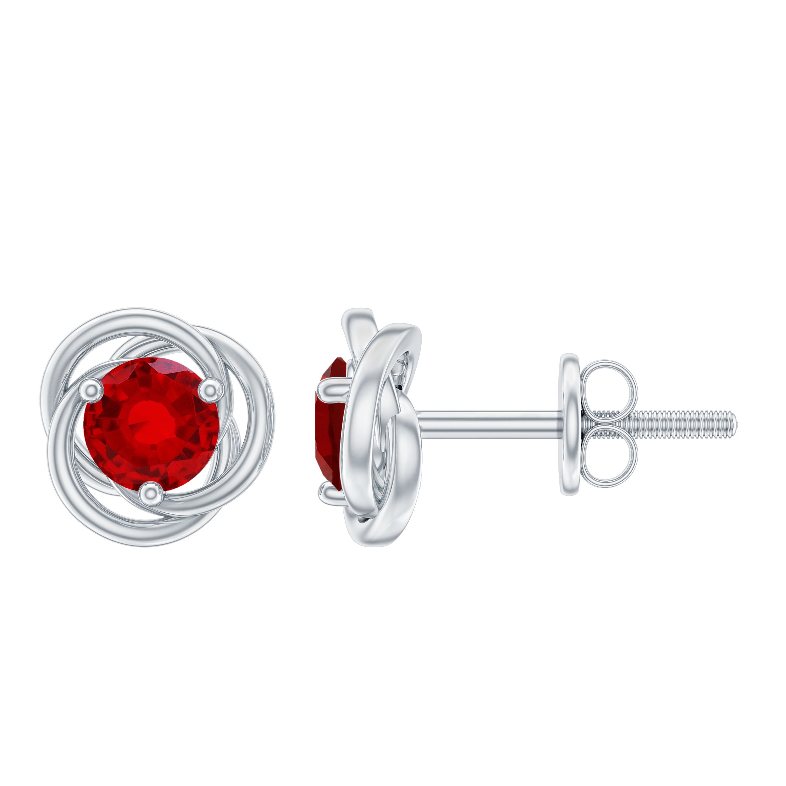 Lab Created Ruby Swirl Stud Earrings with Screw Back AAAA - Rosec Jewels