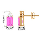 Emerald Cut Pink Sapphire Stud Earrings with Diamond Cluster Pink Sapphire - ( AAA ) - Quality - Rosec Jewels