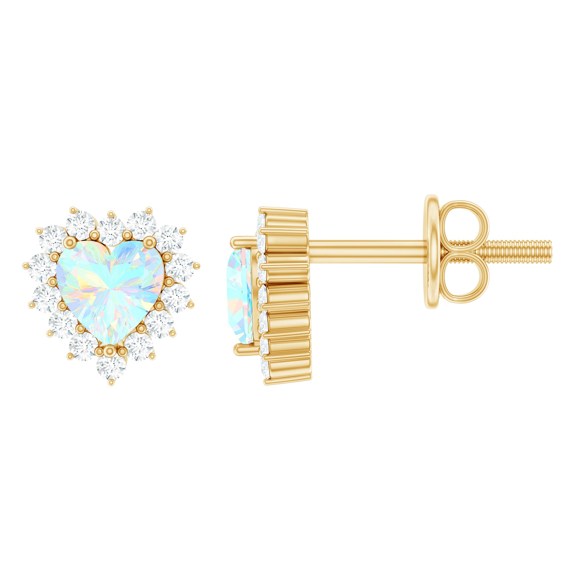 1.5 Carat Natural Ethiopian Opal Heart Earrings with Diamond Halo AAA - Rosec Jewels