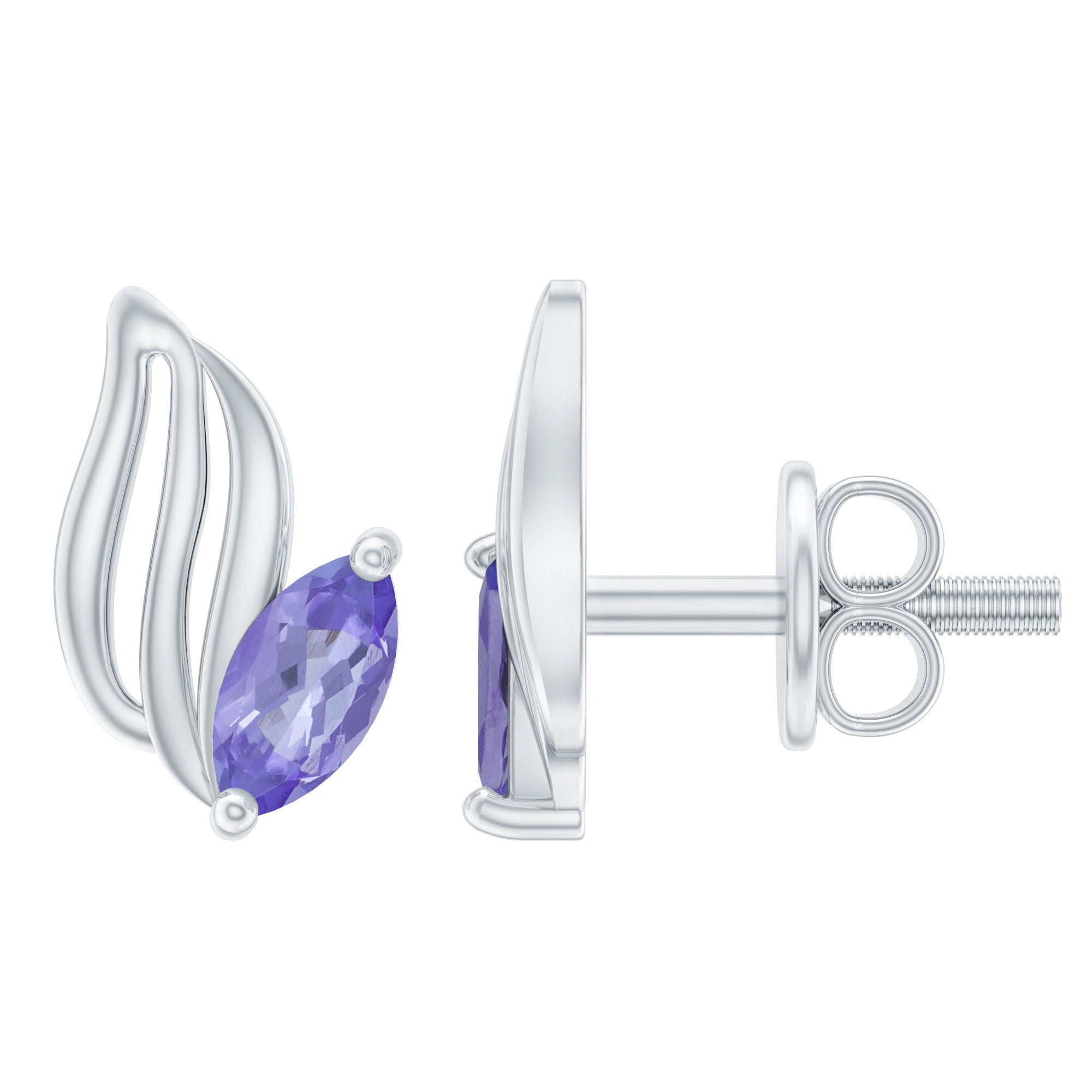 Natural Marquise Tanzanite Leaf Earrings with Screw Back AAA 92.5 Sterling Silver - Rosec Jewels