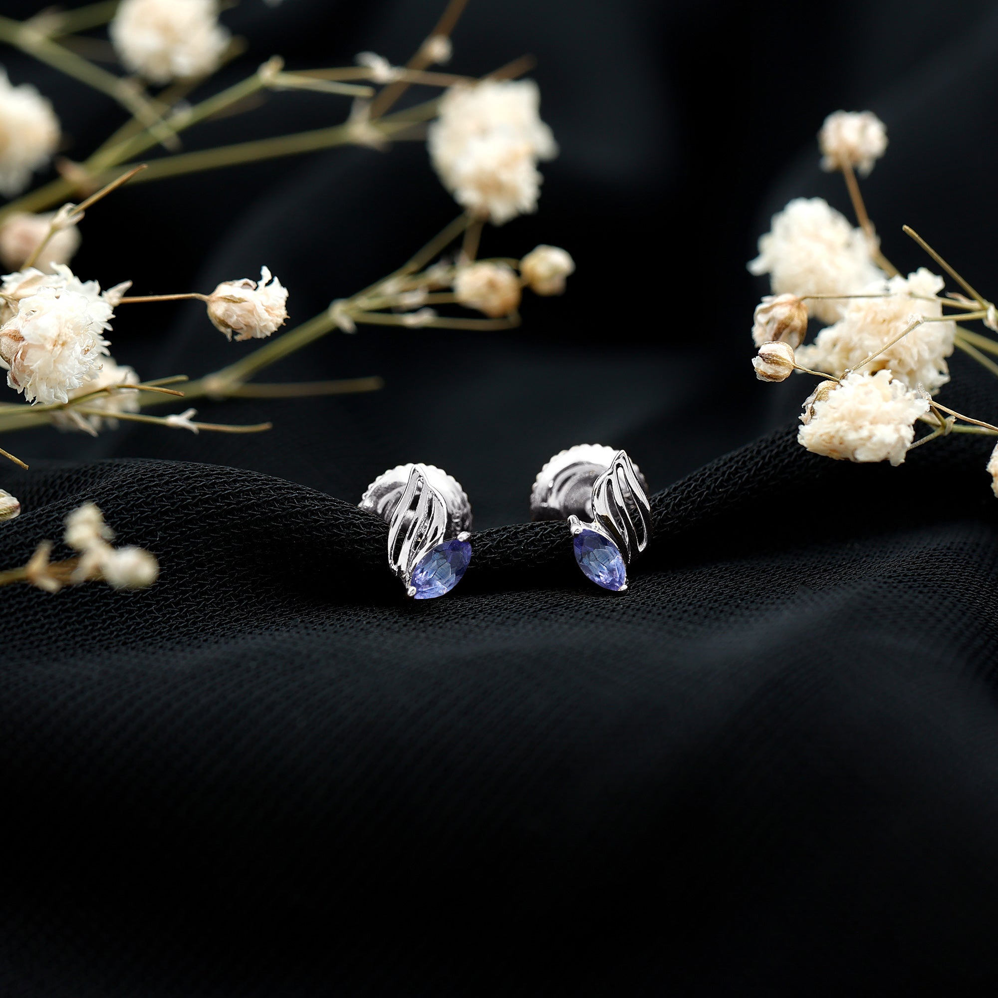 Natural Marquise Tanzanite Leaf Earrings with Screw Back AAA 92.5 Sterling Silver - Rosec Jewels