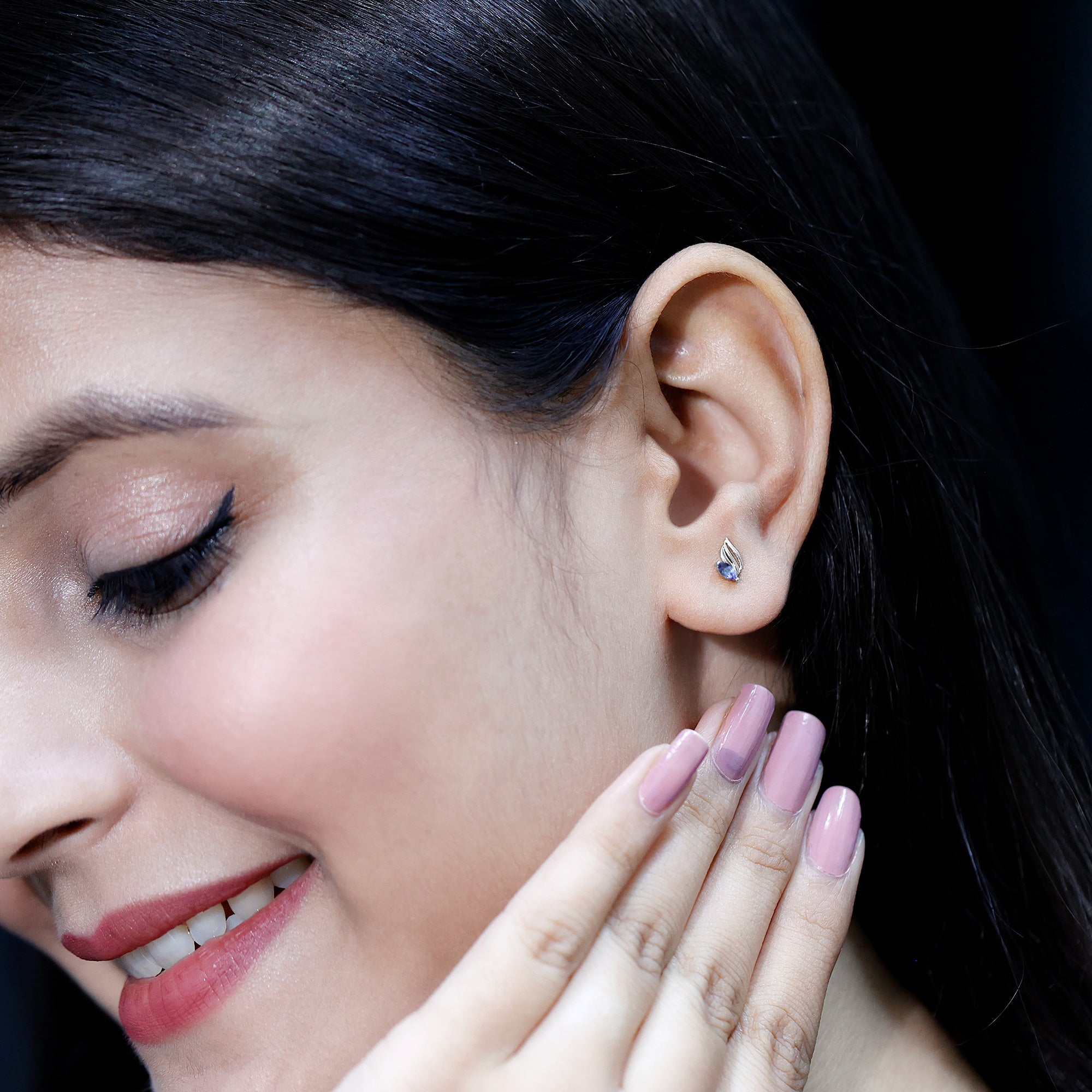 Natural Marquise Tanzanite Leaf Earrings with Screw Back AAA 92.5 Sterling Silver - Rosec Jewels