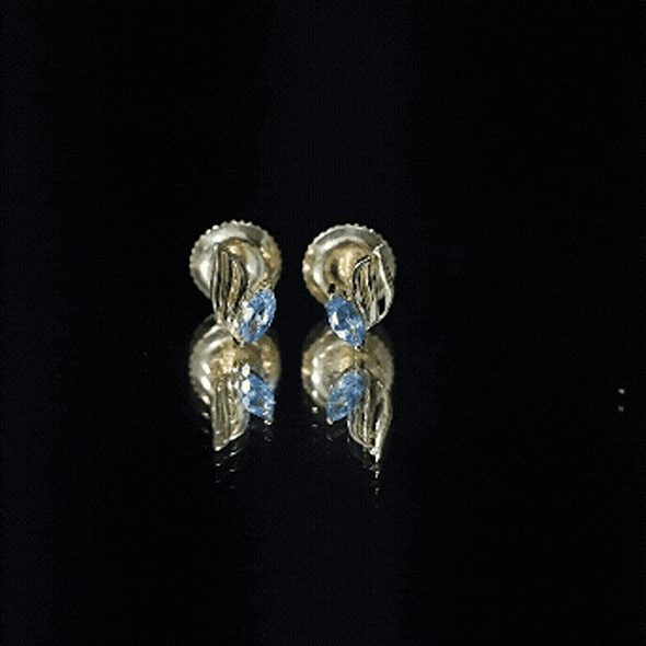 Natural Swiss Blue Topaz Leaf Earrings in Silver AAA 14K Yellow Gold Plated Silver - Rosec Jewels