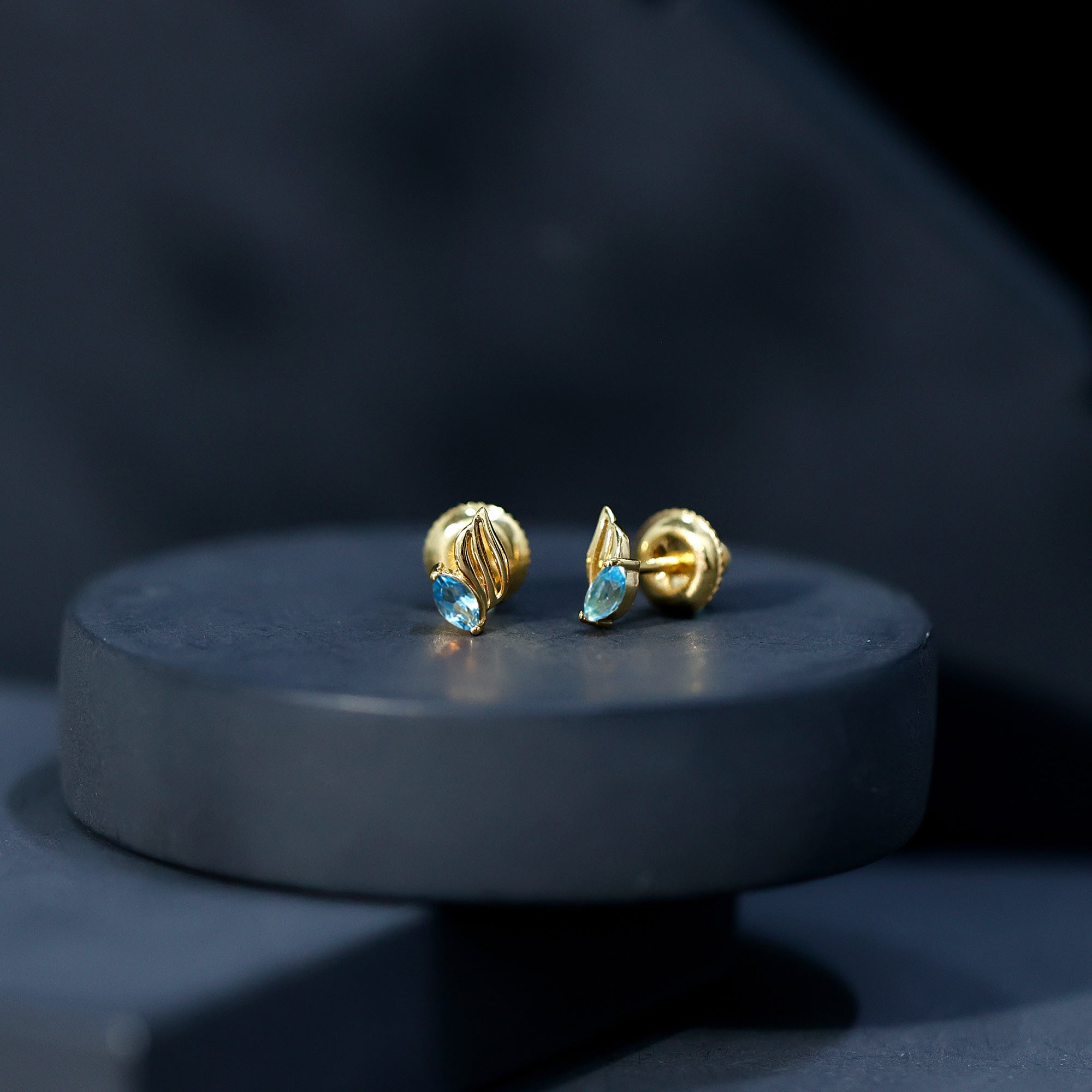 Natural Swiss Blue Topaz Leaf Earrings in Silver AAA 14K Yellow Gold Plated Silver - Rosec Jewels