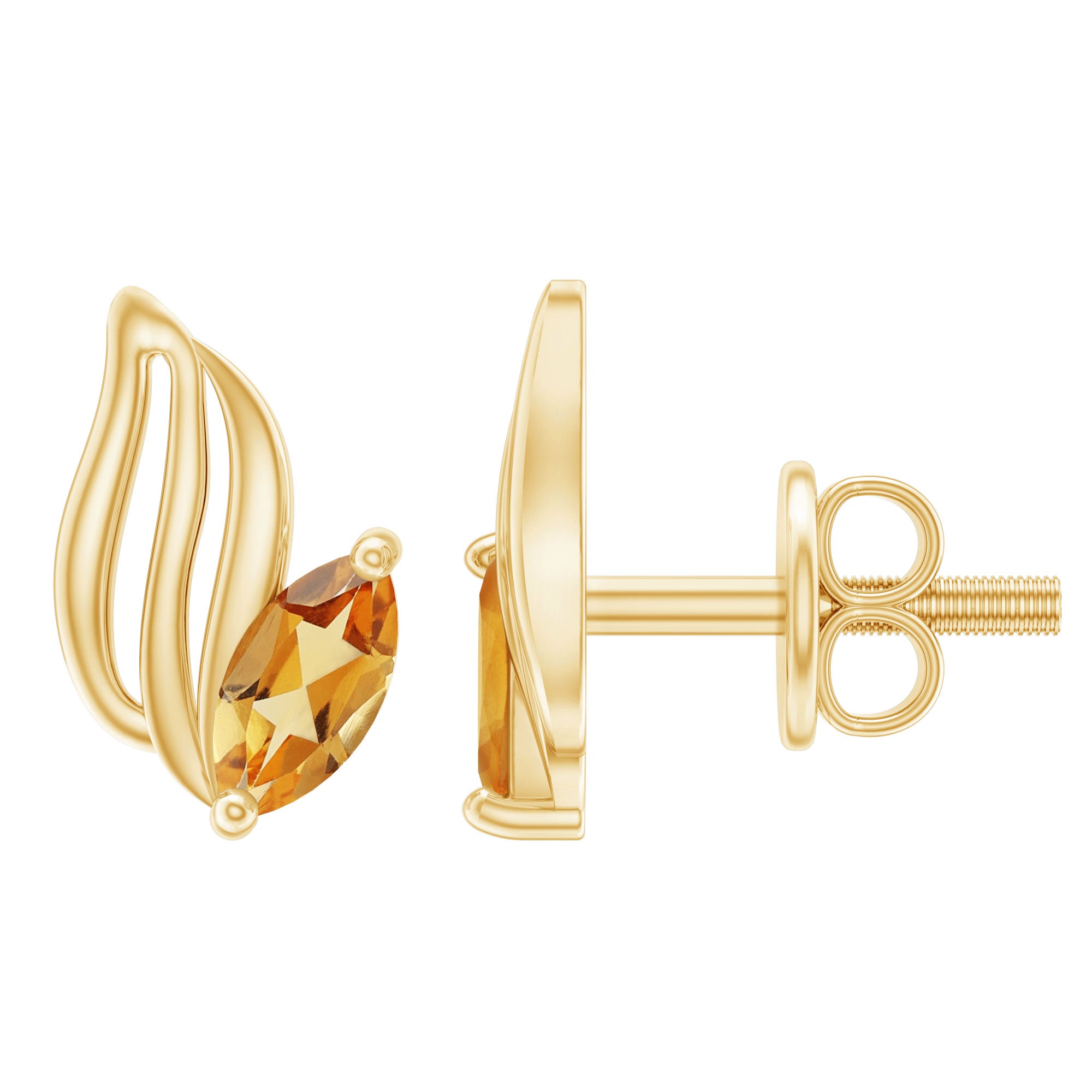 Nature Inspired Citrine Leaf Earrings in Gold Plated Silver AAA 14K Yellow Gold Plated Silver - Rosec Jewels