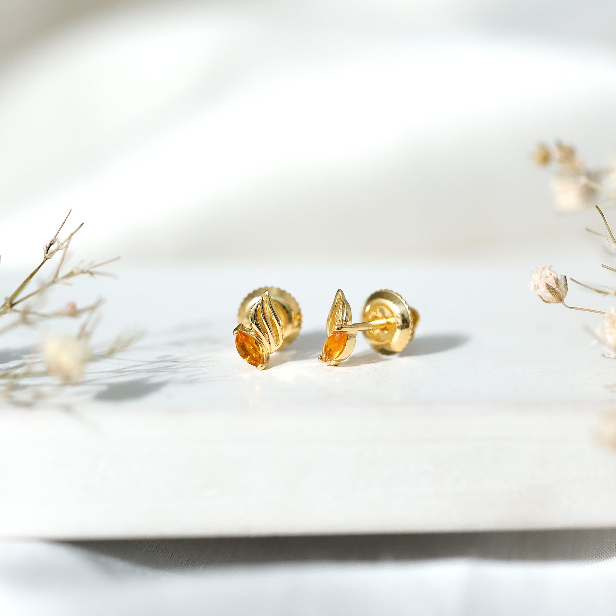 Nature Inspired Citrine Leaf Earrings in Gold Plated Silver AAA 14K Yellow Gold Plated Silver - Rosec Jewels
