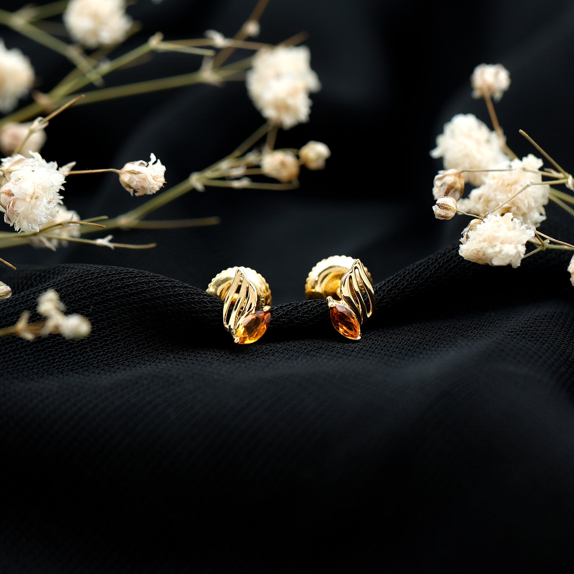 Nature Inspired Citrine Leaf Earrings in Gold Plated Silver AAA 14K Yellow Gold Plated Silver - Rosec Jewels