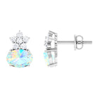 2.25 CT Oval Ethiopian Opal Minimal Stud Earrings with Floral Diamond Accent Ethiopian Opal - ( AAA ) - Quality - Rosec Jewels