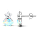 2.25 CT Oval Ethiopian Opal Minimal Stud Earrings with Floral Diamond Accent Ethiopian Opal - ( AAA ) - Quality - Rosec Jewels