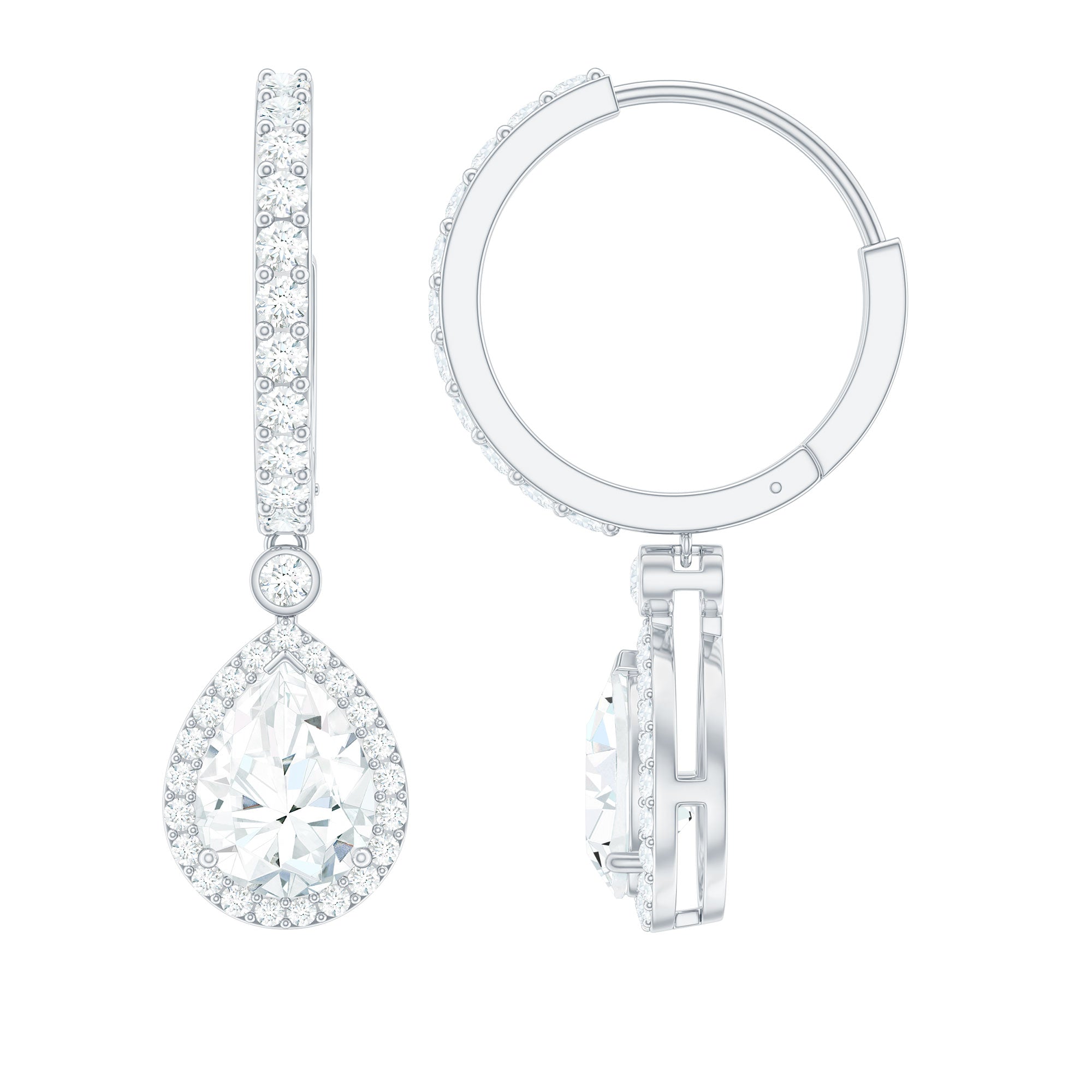Certified Moissanite Teardrop Earrings with Hinged Hoop D-VS1 - Rosec Jewels