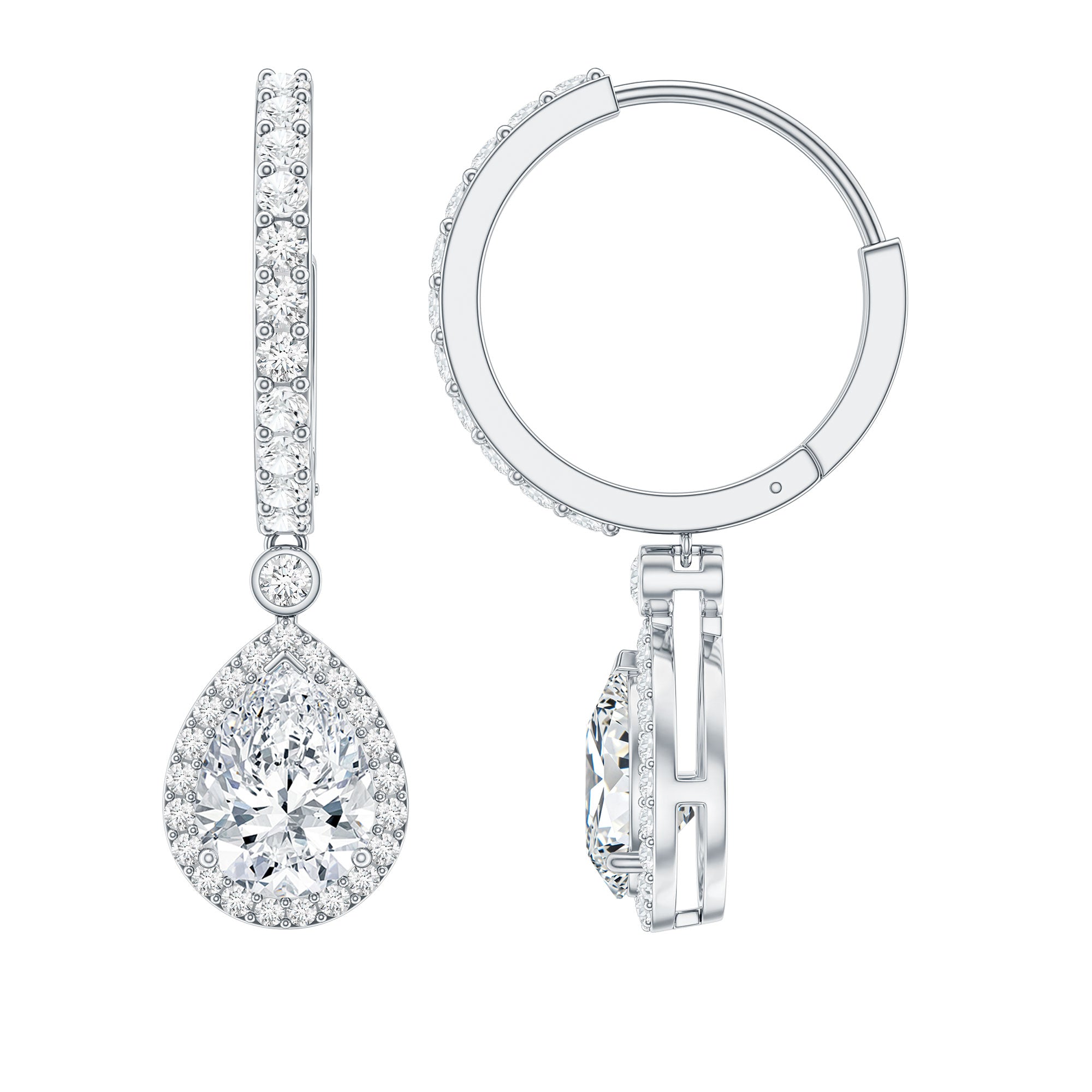 Certified Moissanite Teardrop Earrings with Hinged Hoop D-VS1 - Rosec Jewels