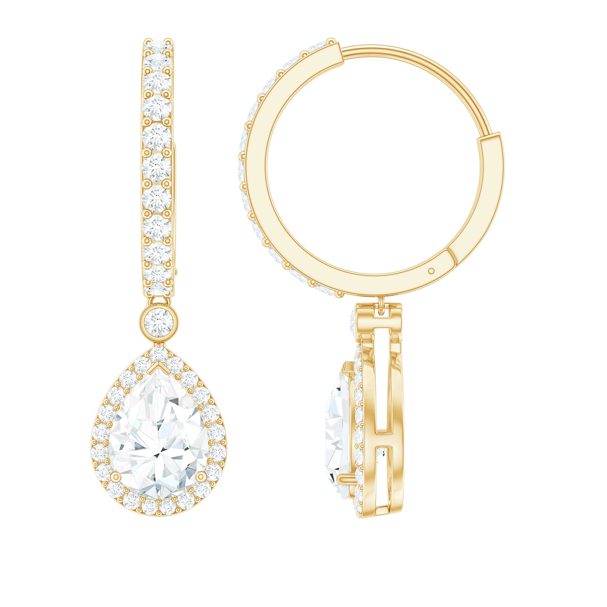 Certified Moissanite Teardrop Earrings with Hinged Hoop D-VS1 - Rosec Jewels