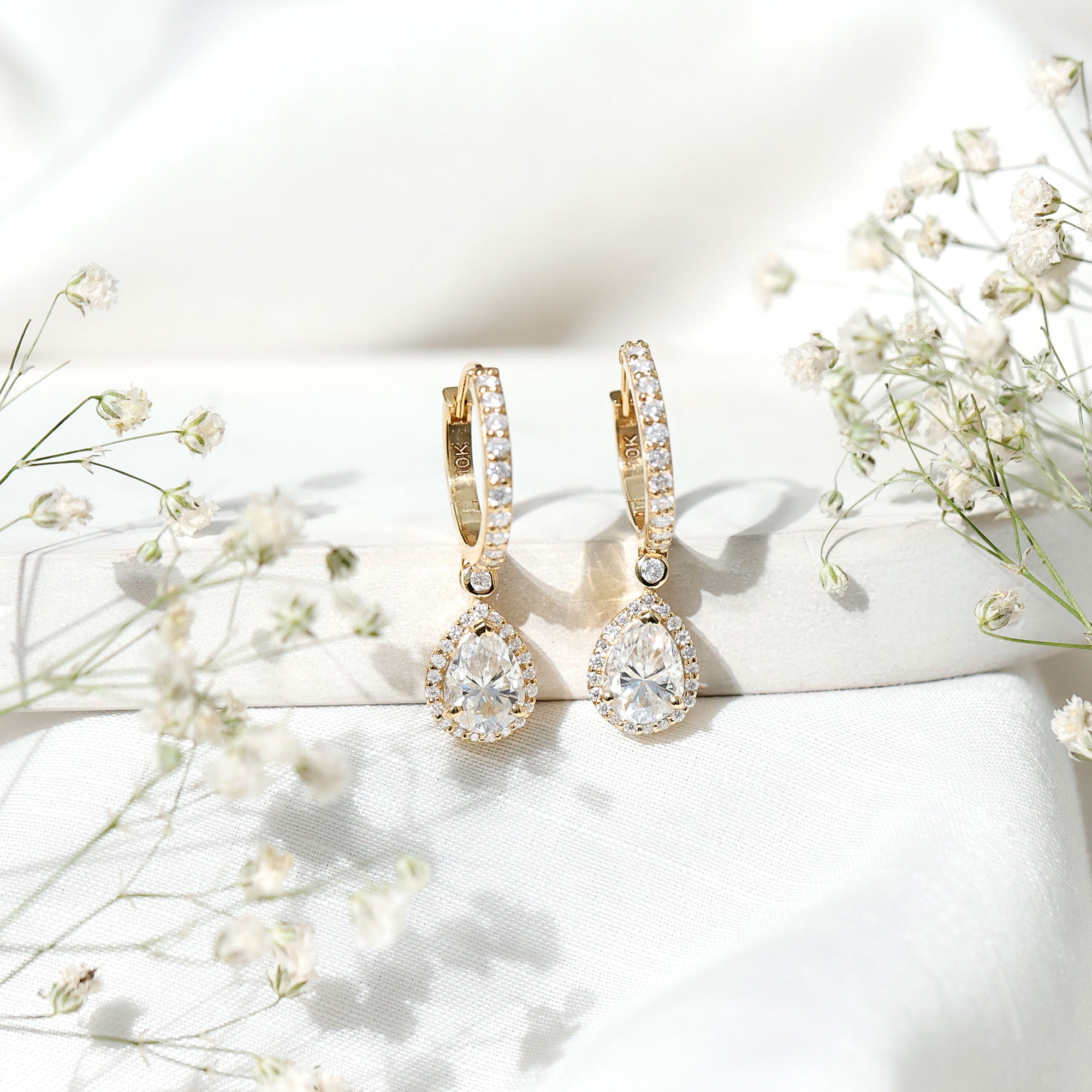 Certified Moissanite Teardrop Earrings with Hinged Hoop D-VS1 - Rosec Jewels