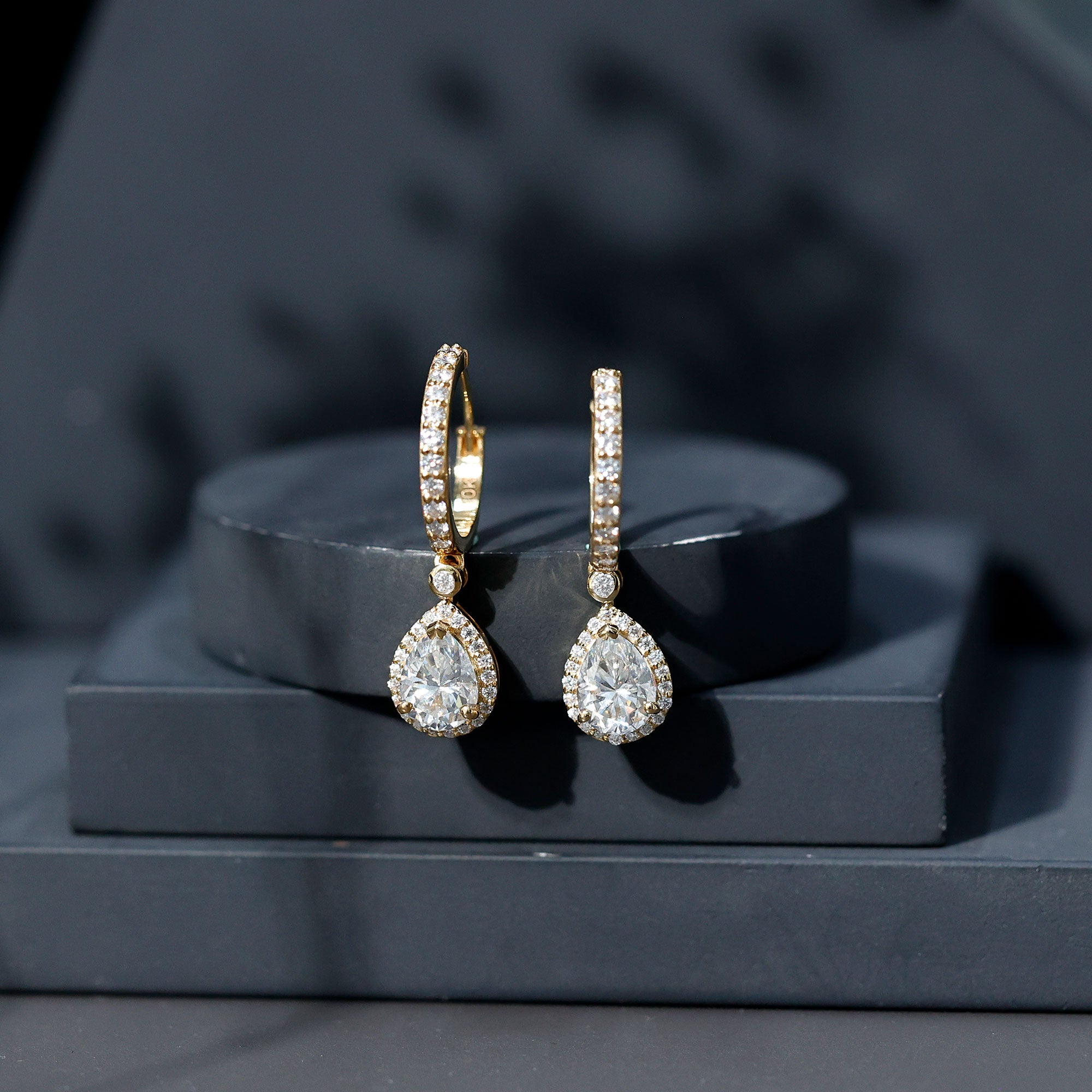 Certified Moissanite Teardrop Earrings with Hinged Hoop D-VS1 - Rosec Jewels