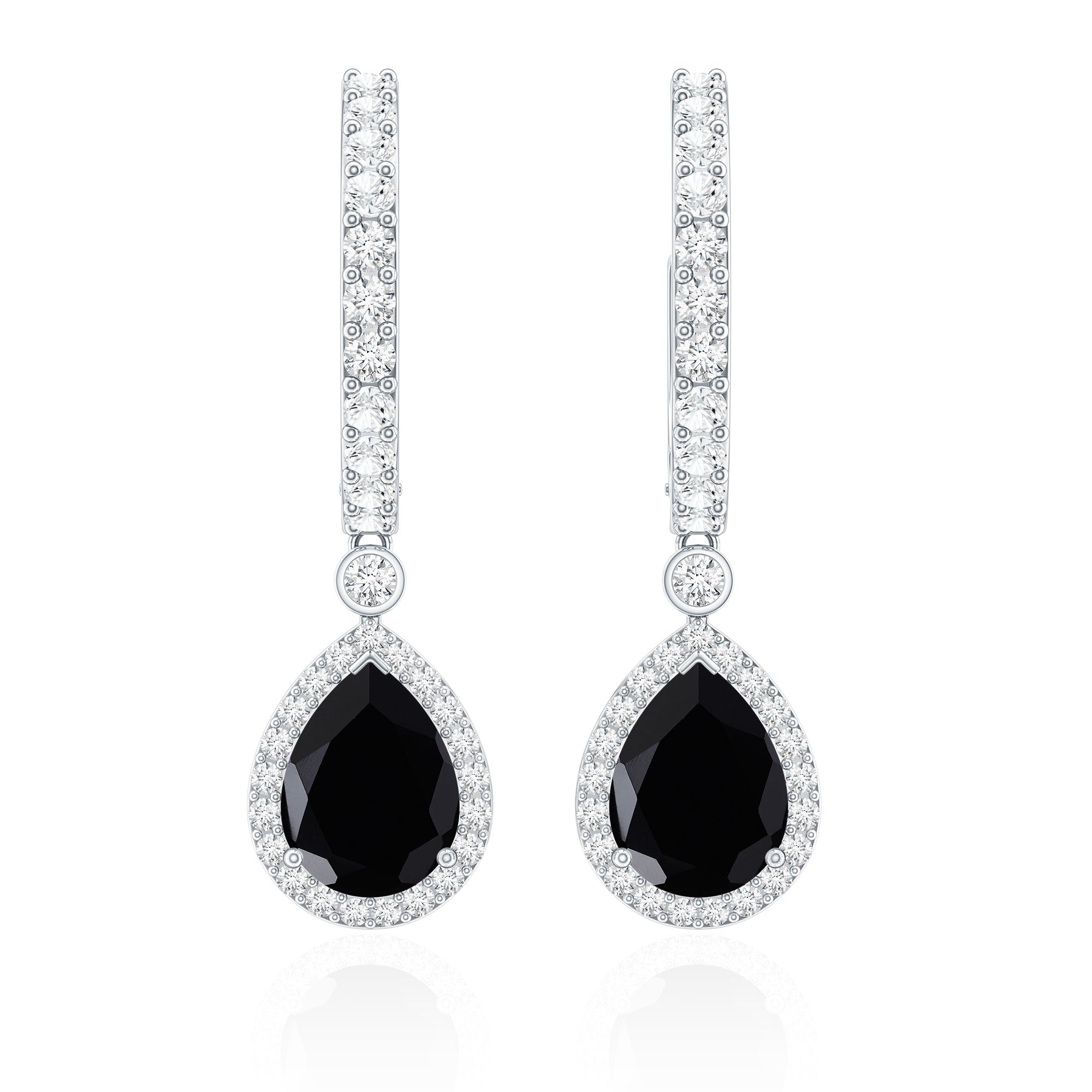 Natural Pear Shape Black Onyx Hoop Drop Earrings AAA - Rosec Jewels