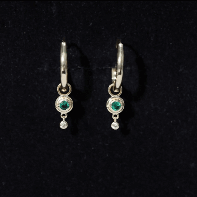 Certified Lab Grown Emerald and Diamond Drop Hoop Earrings AAAA - Rosec Jewels