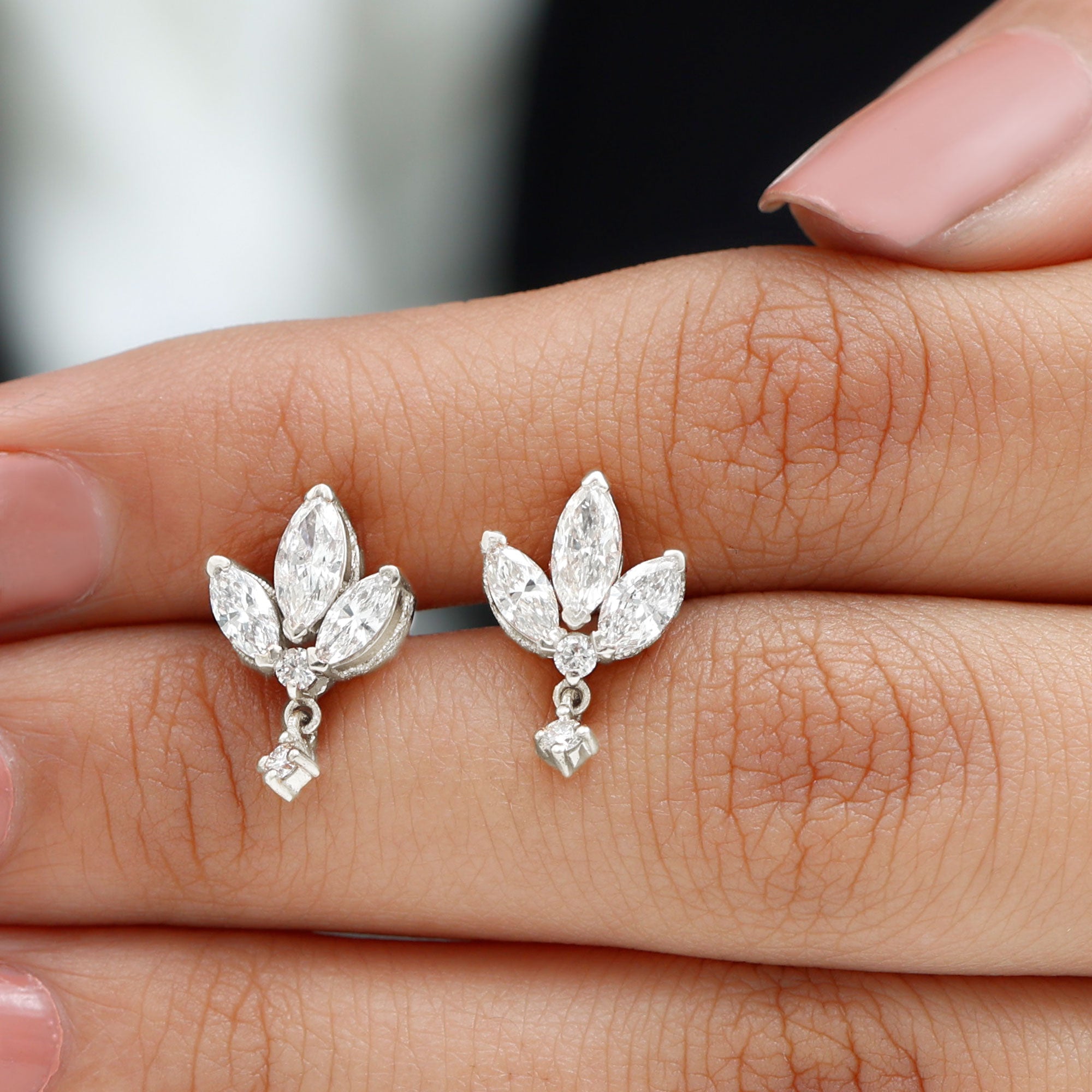 Rosec Jewels-1.75 CT Marquise and Round Cut Diamond Stud Drop Earrings