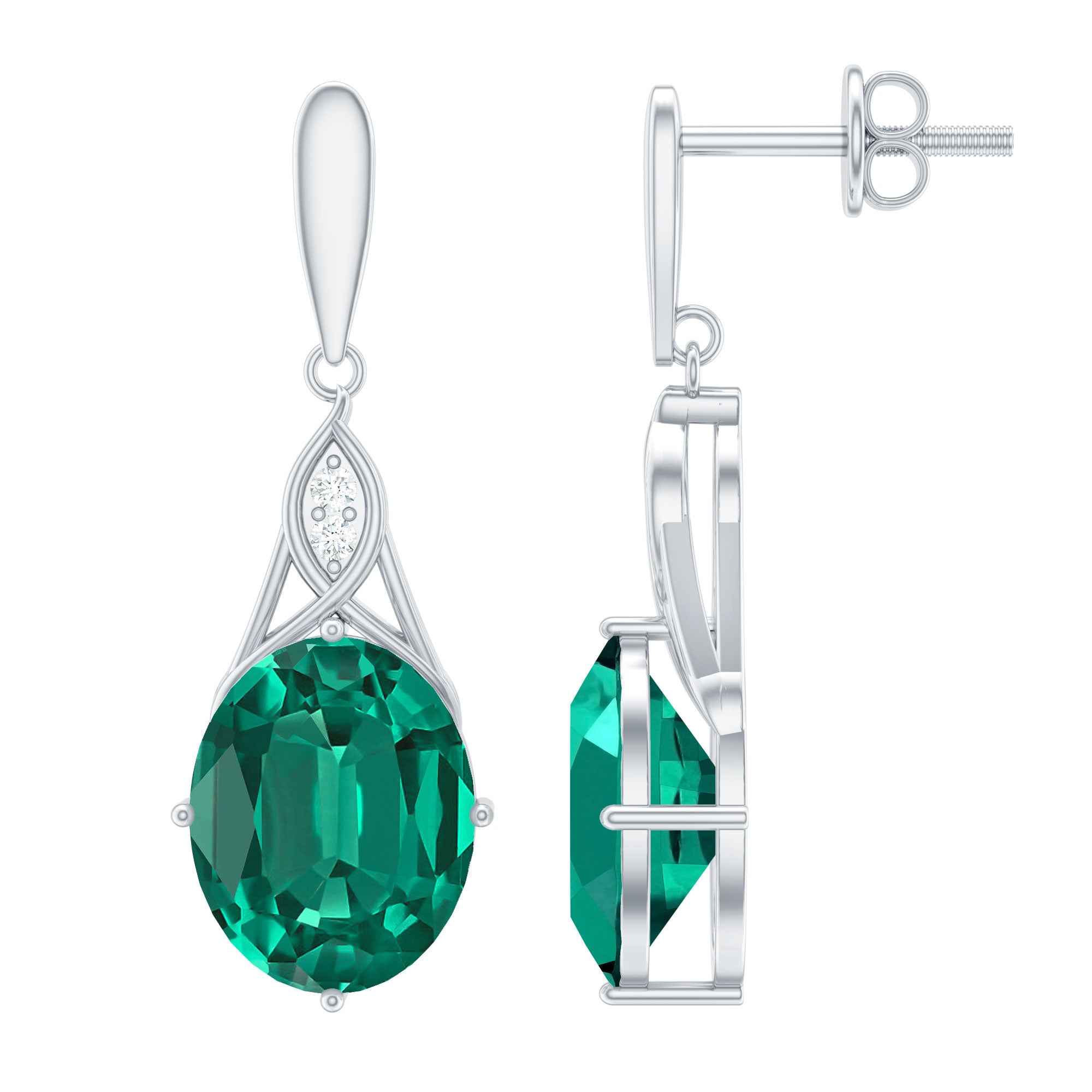 Lab Grown Emerald Statement Dangle Earrings with Diamonds
