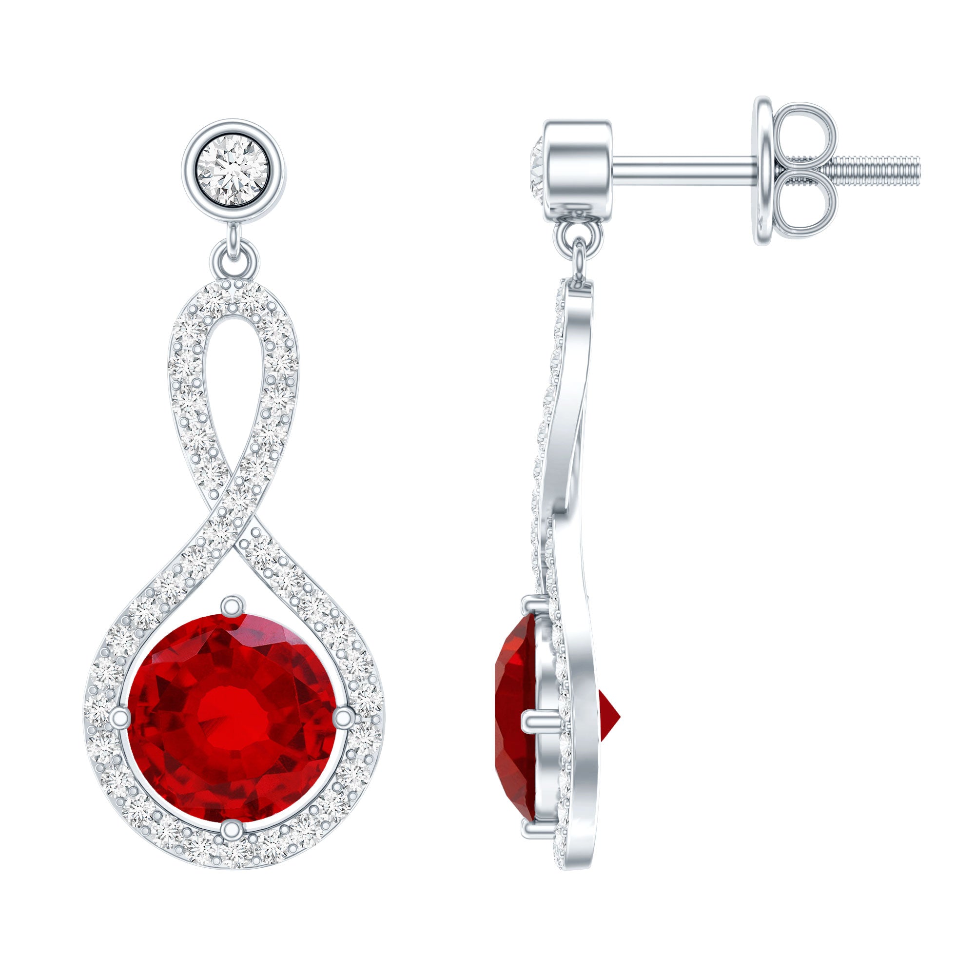 Lab Grown Ruby Diamond Drop Earrings AAAA - Rosec Jewels