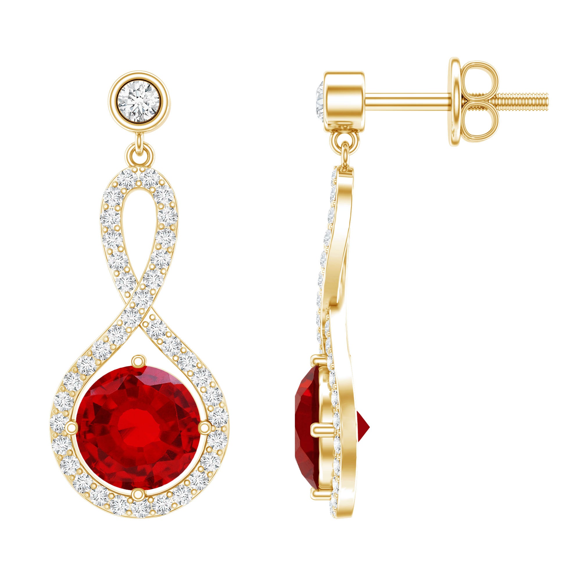 Lab Grown Ruby Diamond Drop Earrings AAAA - Rosec Jewels