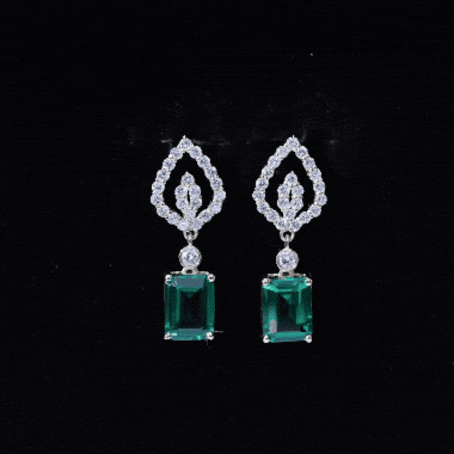 Art Deco Lab Grown Emerald Diamond Drop Earrings With Screw Back AAAA - Rosec Jewels