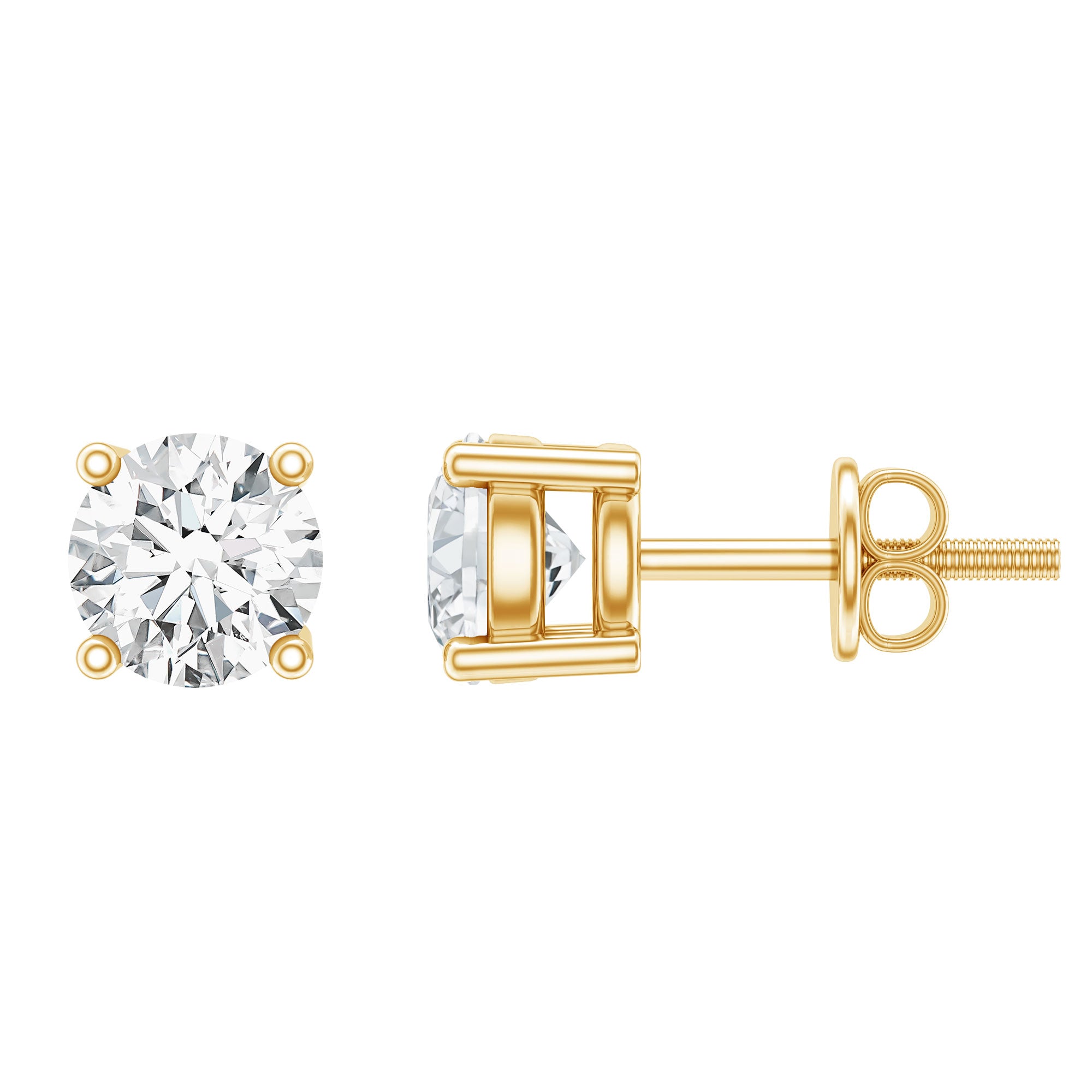 Certified 0.5 Carat Lab Grown Diamond Studs Lab - ( EF-VS ) 14K Yellow Gold Plated Silver - Rosec Jewels