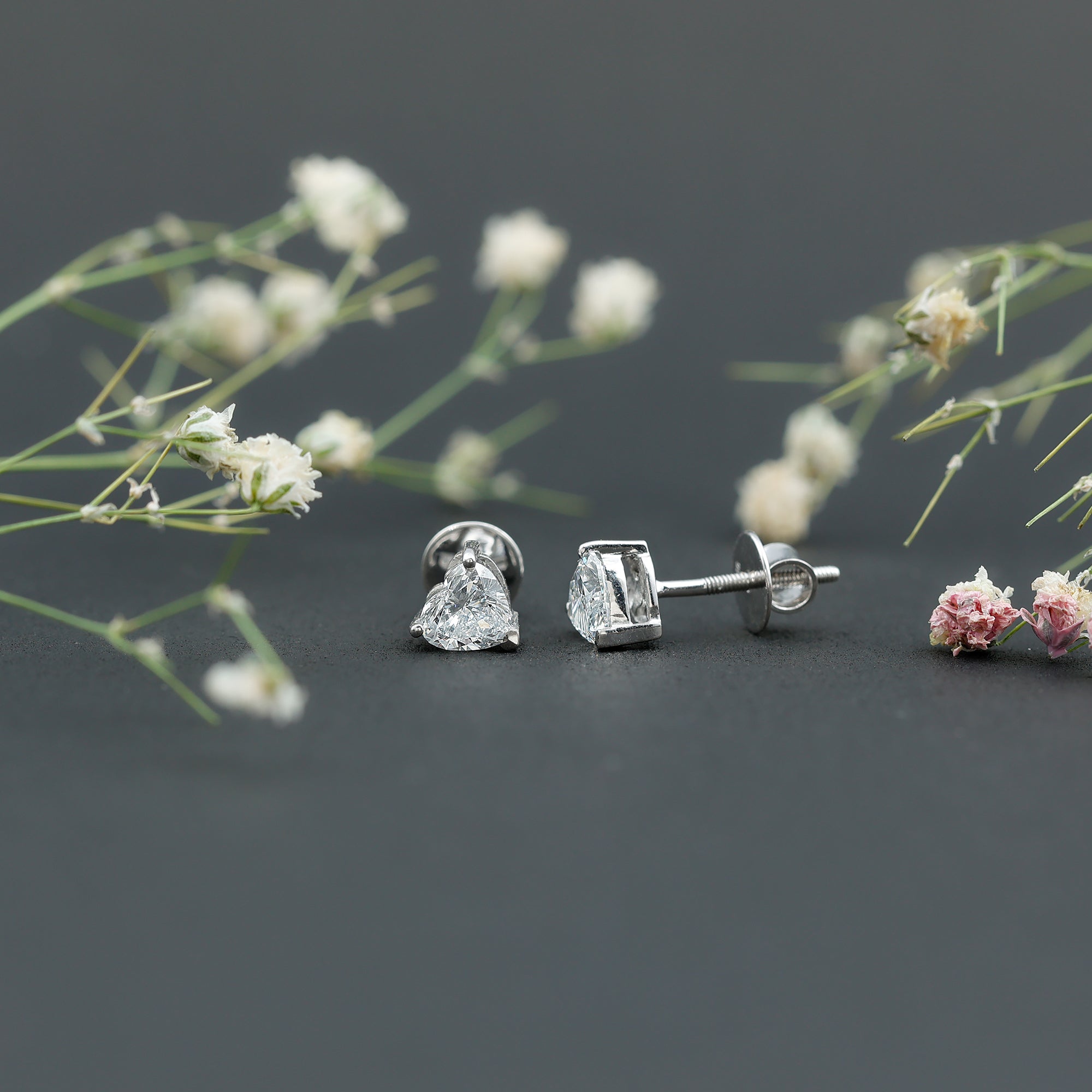 1 Carat Lab Grown Diamond Heart Stud Earrings in 14K Gold Plated Silver Lab - ( EF-VS ) 92.5 Sterling Silver - Rosec Jewels