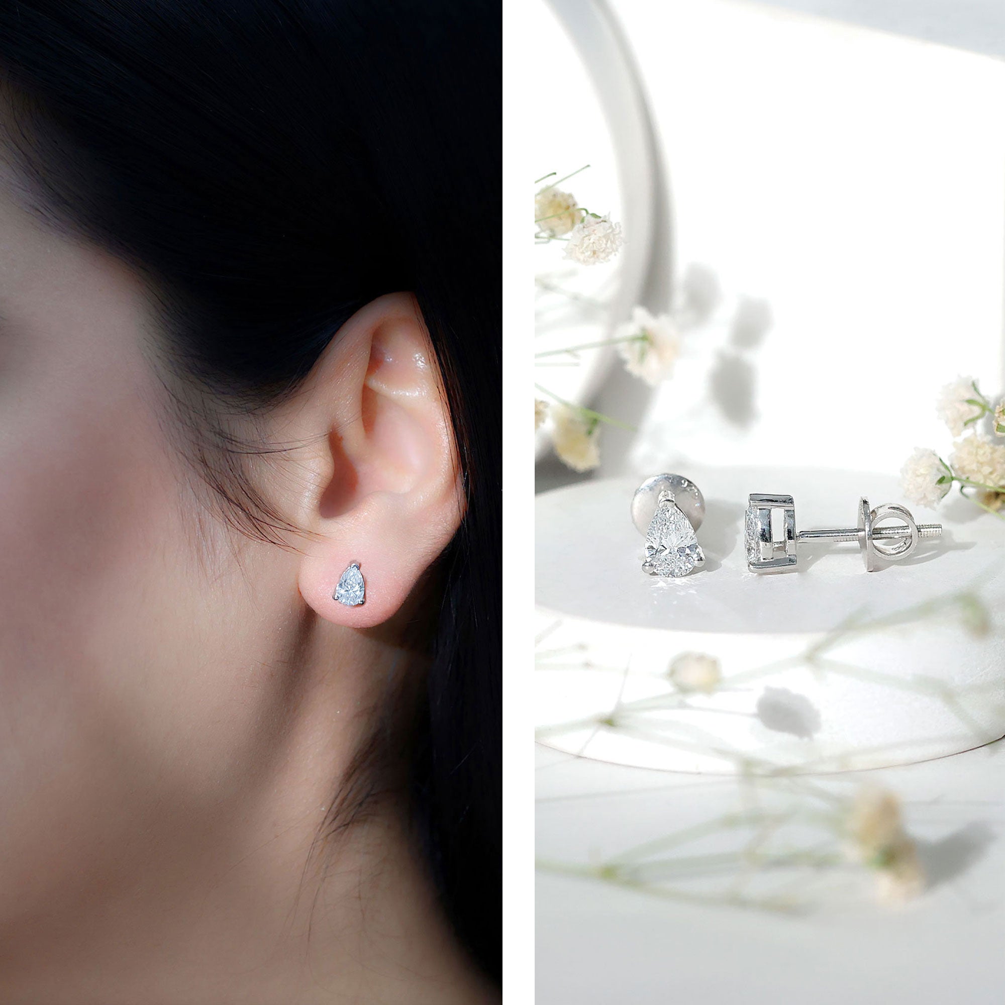 Certified 0.7 Carat Lab Grown Diamond Stud Earrings in Sterling Silver Lab - ( EF-VS ) 92.5 Sterling Silver - Rosec Jewels