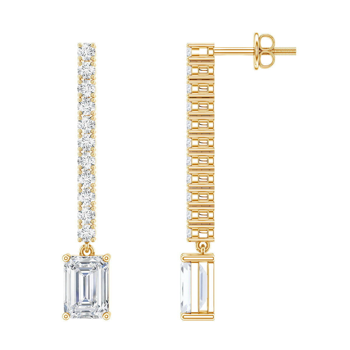 2 Carat Emerald Cut Lab Grown Diamond Bridal Drop Earrings with IGI Certificate Lab - ( E-VS1 ) - Rosec Jewels