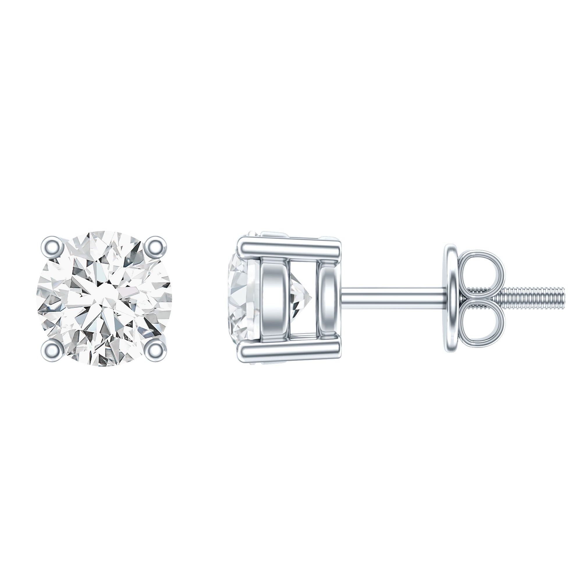 Certified Cubic Zirconia Half Carat Stud Earrings with Screw Back AAAAA 92.5 Sterling Silver - Rosec Jewels