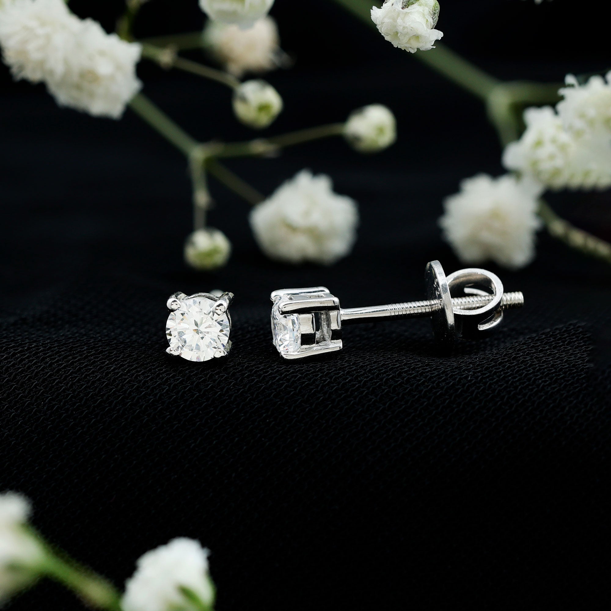 Certified Cubic Zirconia Half Carat Stud Earrings with Screw Back AAAAA 92.5 Sterling Silver - Rosec Jewels