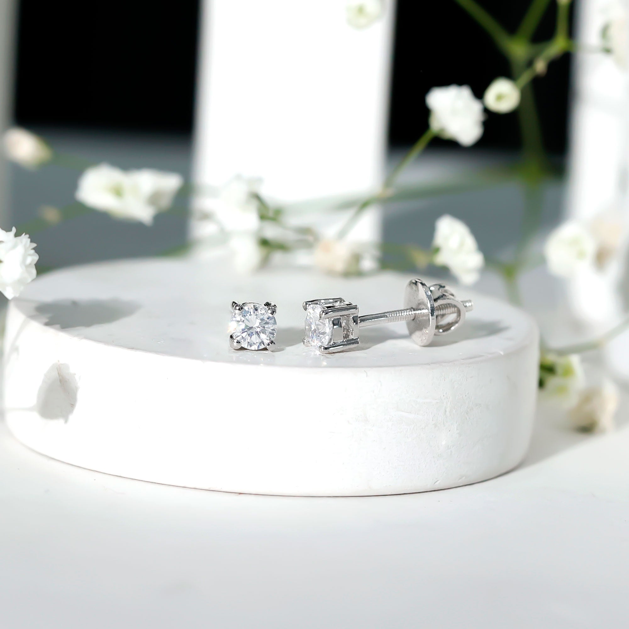 Certified Cubic Zirconia Half Carat Stud Earrings with Screw Back AAAAA 92.5 Sterling Silver - Rosec Jewels
