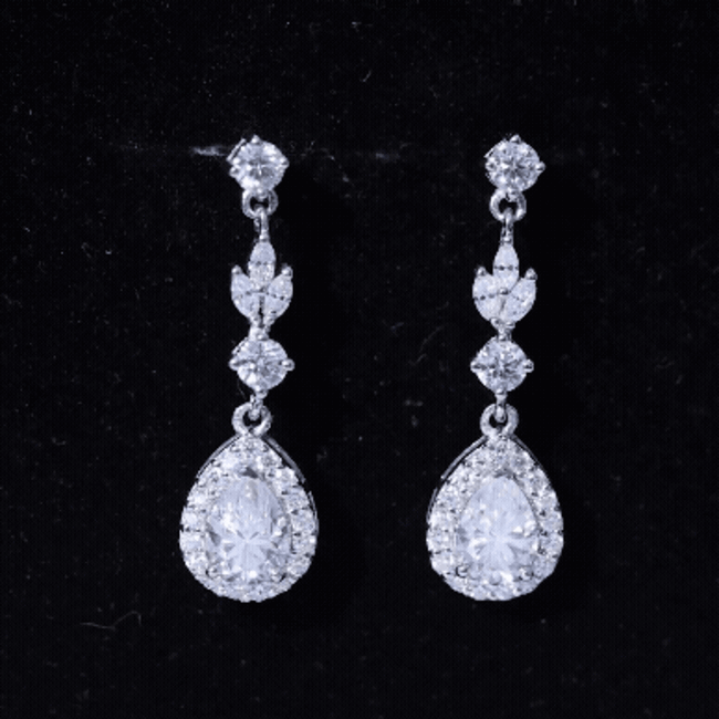 Certified 2 Carat CZ and Silver Teardrop Dangle Earrings for Wedding AAAAA 92.5 Sterling Silver - Rosec Jewels