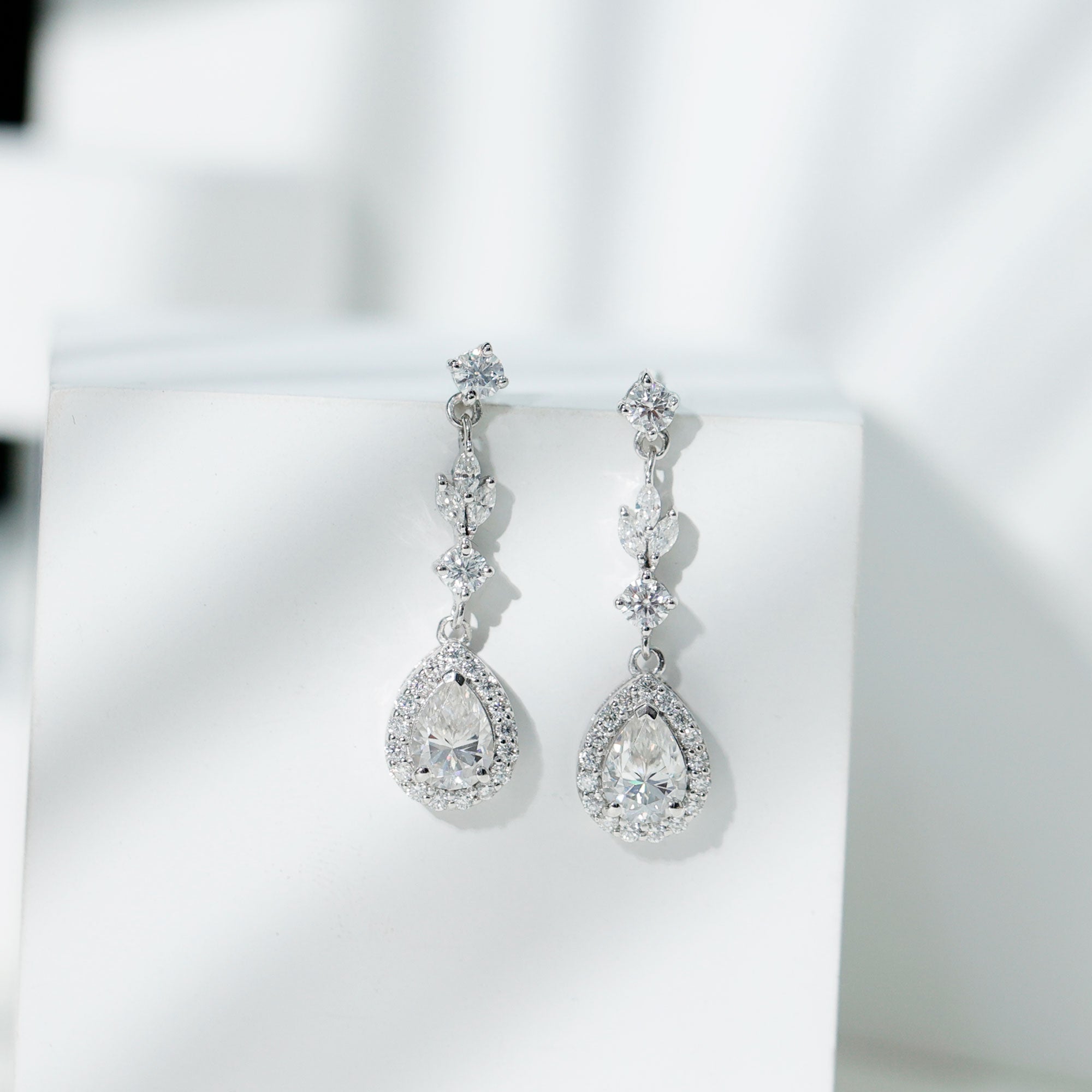 Certified 2 Carat CZ and Silver Teardrop Dangle Earrings for Wedding AAAAA 92.5 Sterling Silver - Rosec Jewels