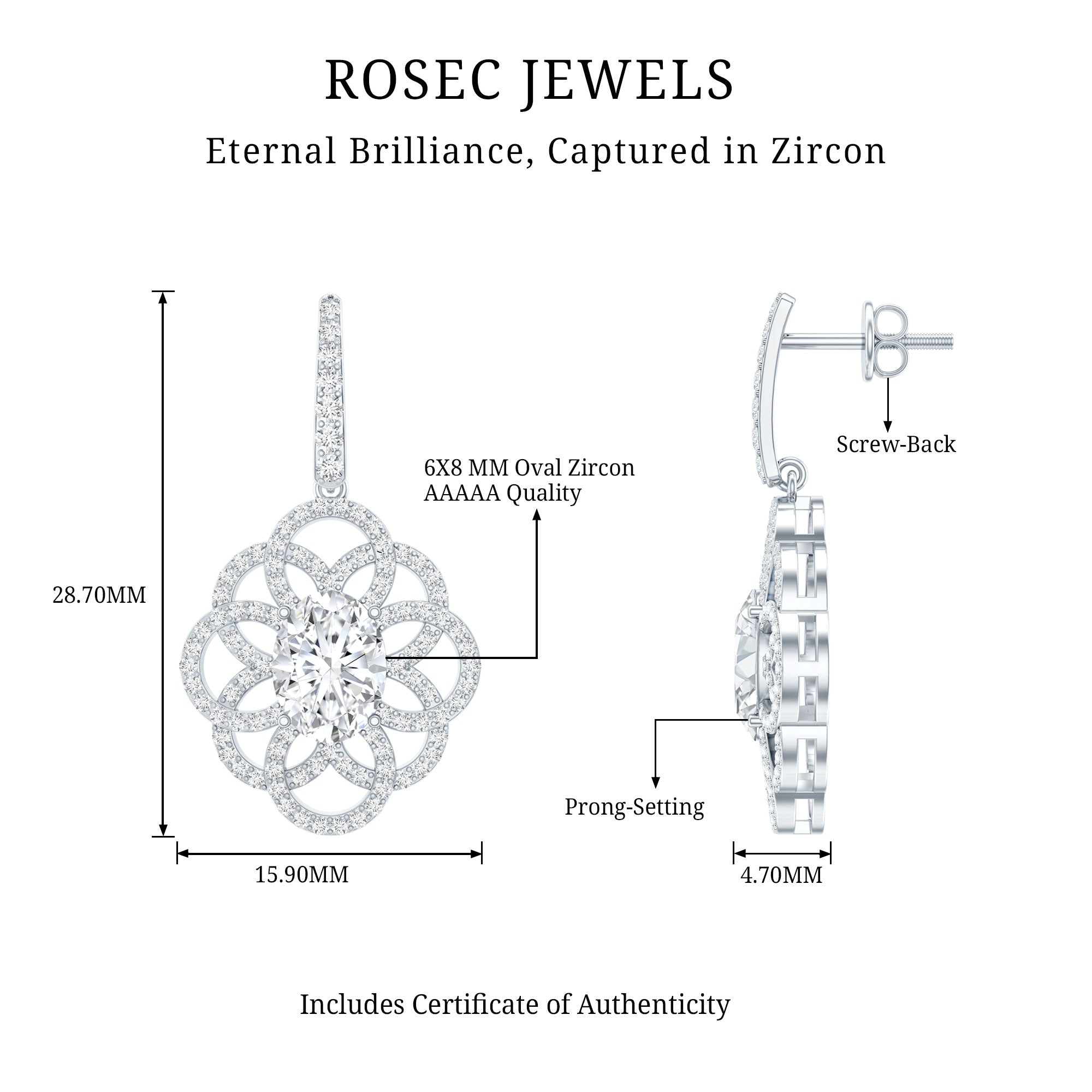 Certified 2.58 Carat Oval Cubic Zirconia Statement Flower Earrings for Women AAAAA 92.5 Sterling Silver - Rosec Jewels