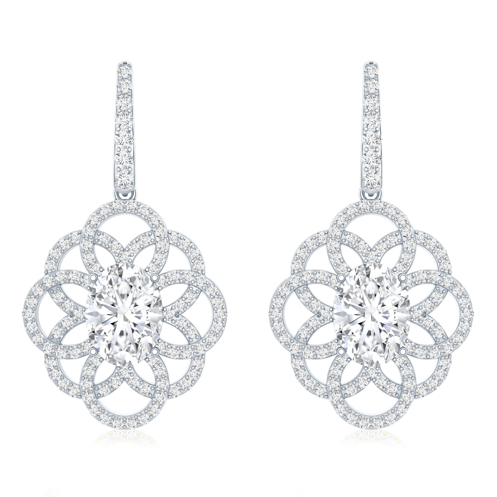 Certified 2.58 Carat Oval Cubic Zirconia Statement Flower Earrings for Women AAAAA 92.5 Sterling Silver - Rosec Jewels