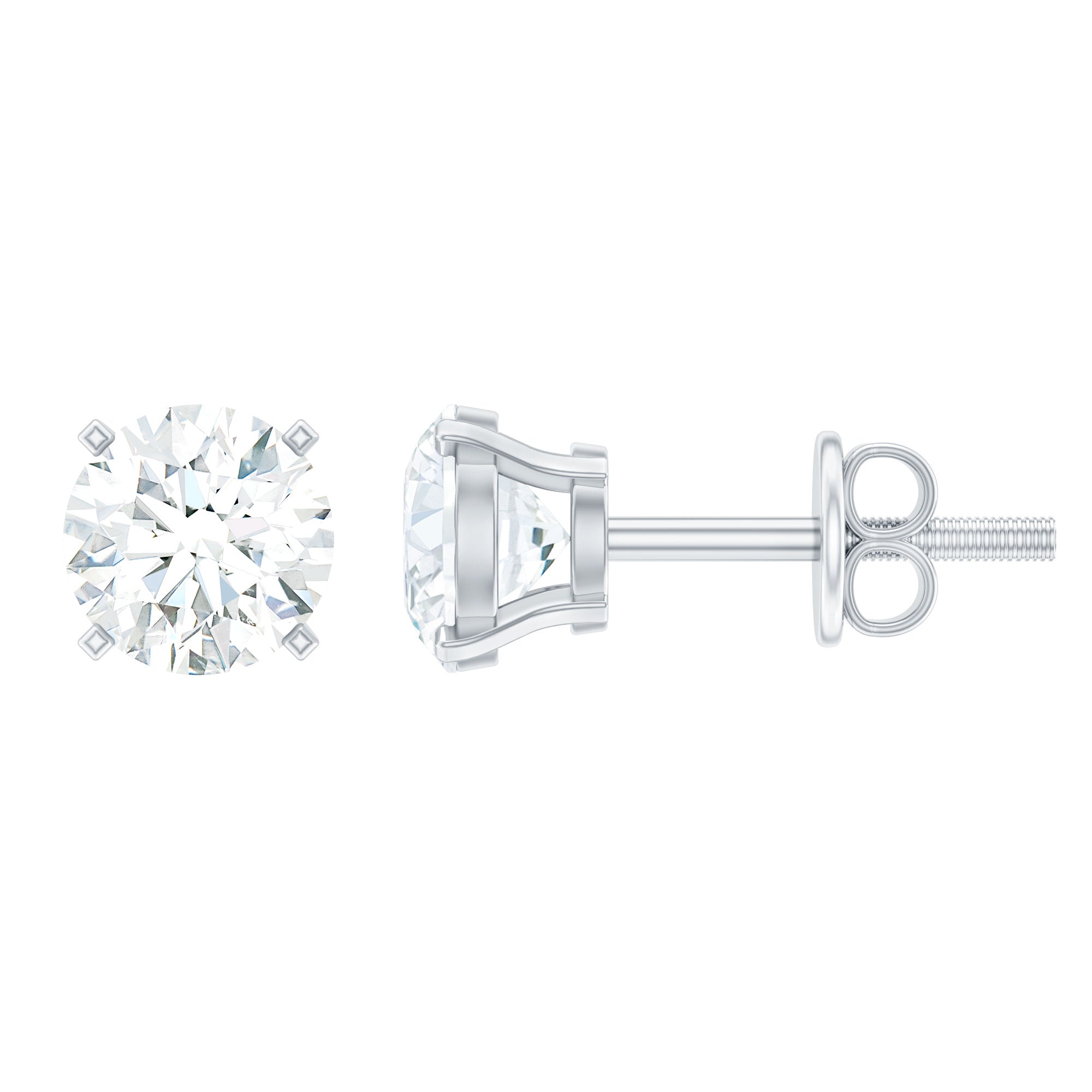 Certified Cubic Zirconia Solitaire Stud Earrings in Silver
