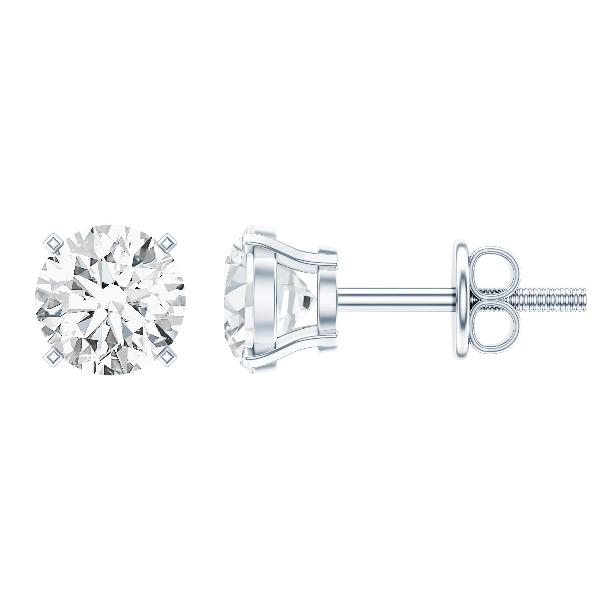 Certified One Carat Cubic Zirconia Solitaire Stud Earrings in Silver AAAAA 92.5 Sterling Silver - Rosec Jewels