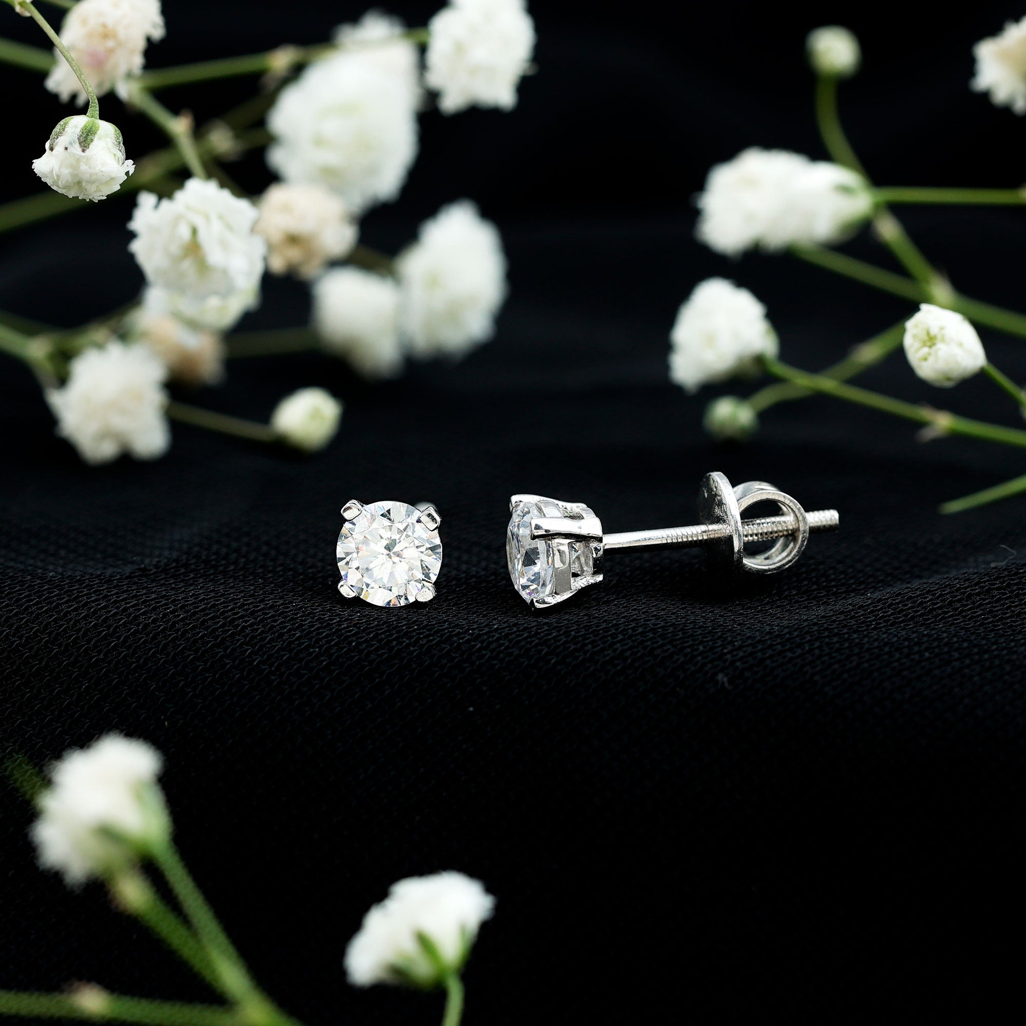 Certified One Carat Cubic Zirconia Solitaire Stud Earrings in Silver AAAAA 92.5 Sterling Silver - Rosec Jewels