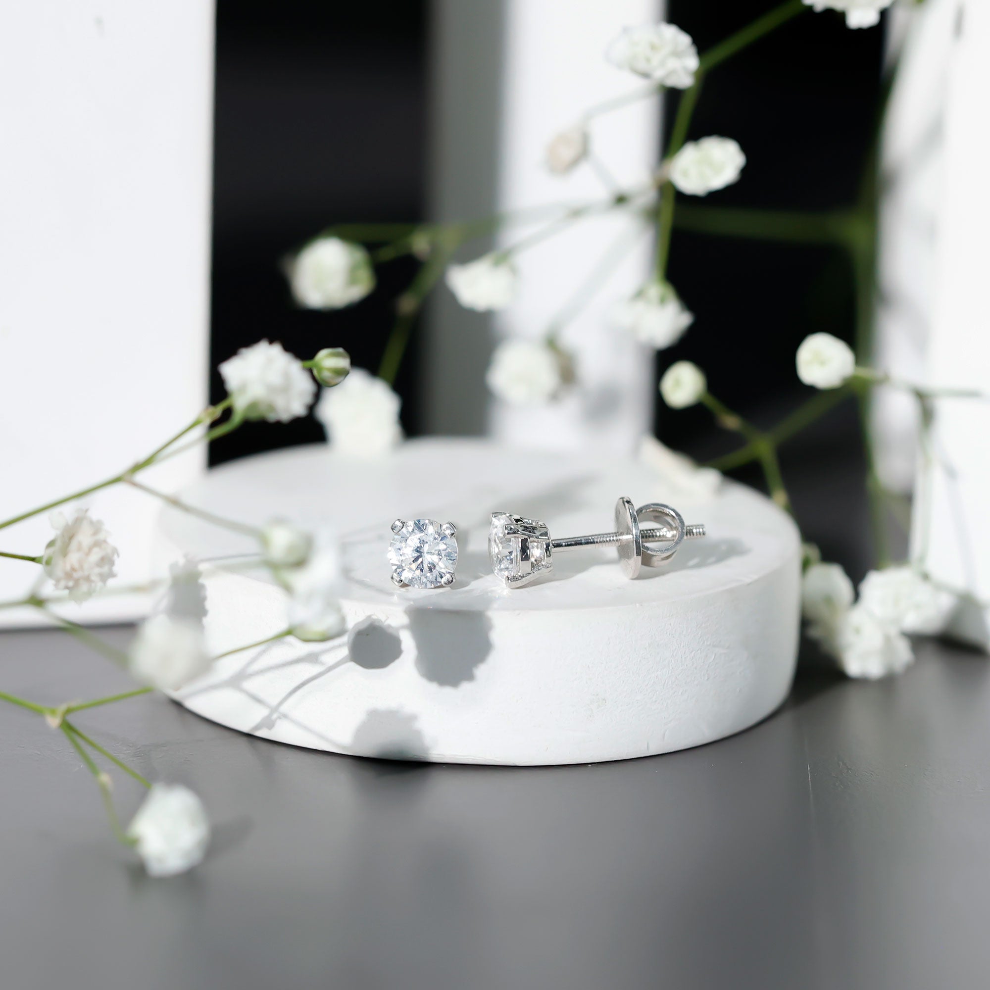 Certified One Carat Cubic Zirconia Solitaire Stud Earrings in Silver AAAAA 92.5 Sterling Silver - Rosec Jewels