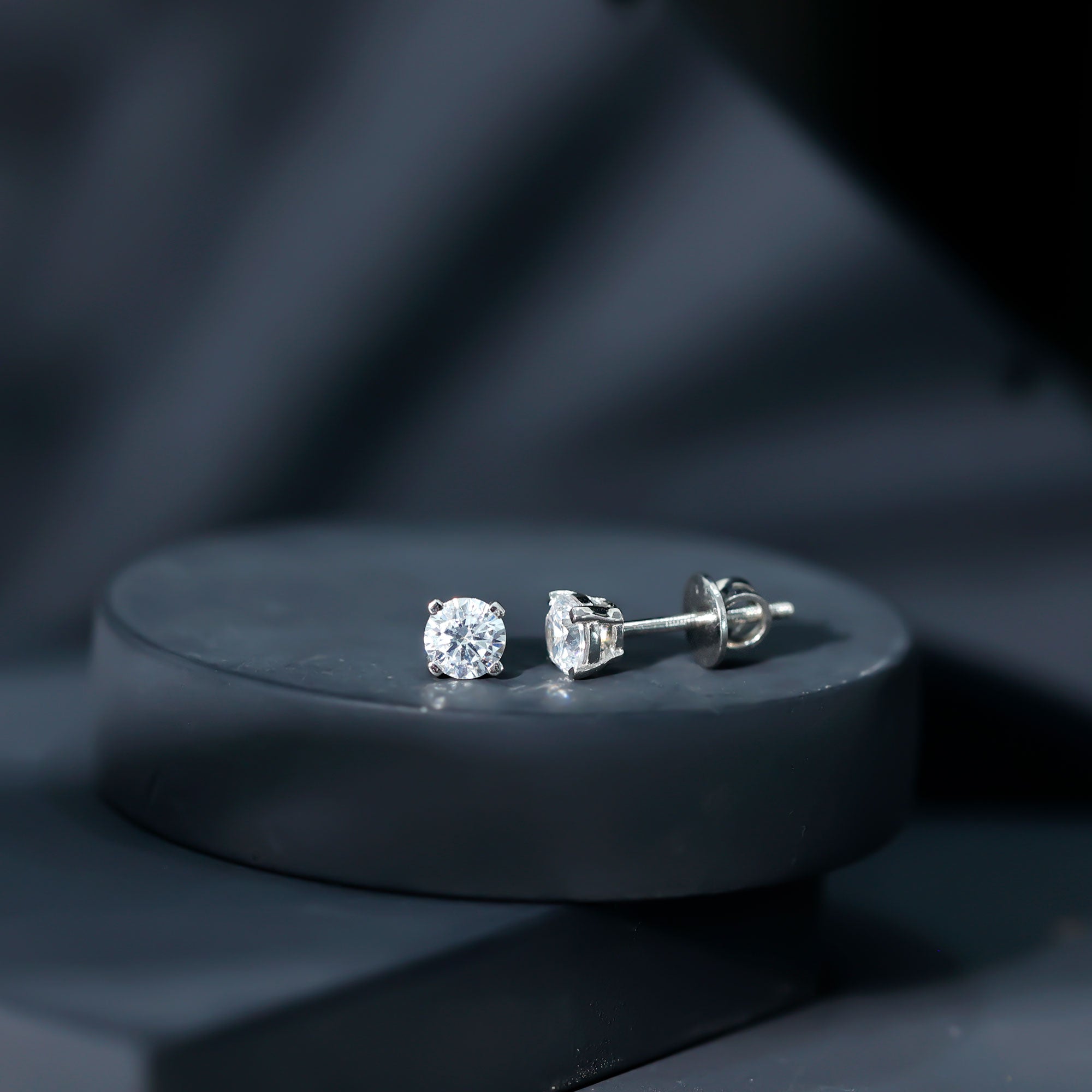 Certified One Carat Cubic Zirconia Solitaire Stud Earrings in Silver AAAAA 92.5 Sterling Silver - Rosec Jewels