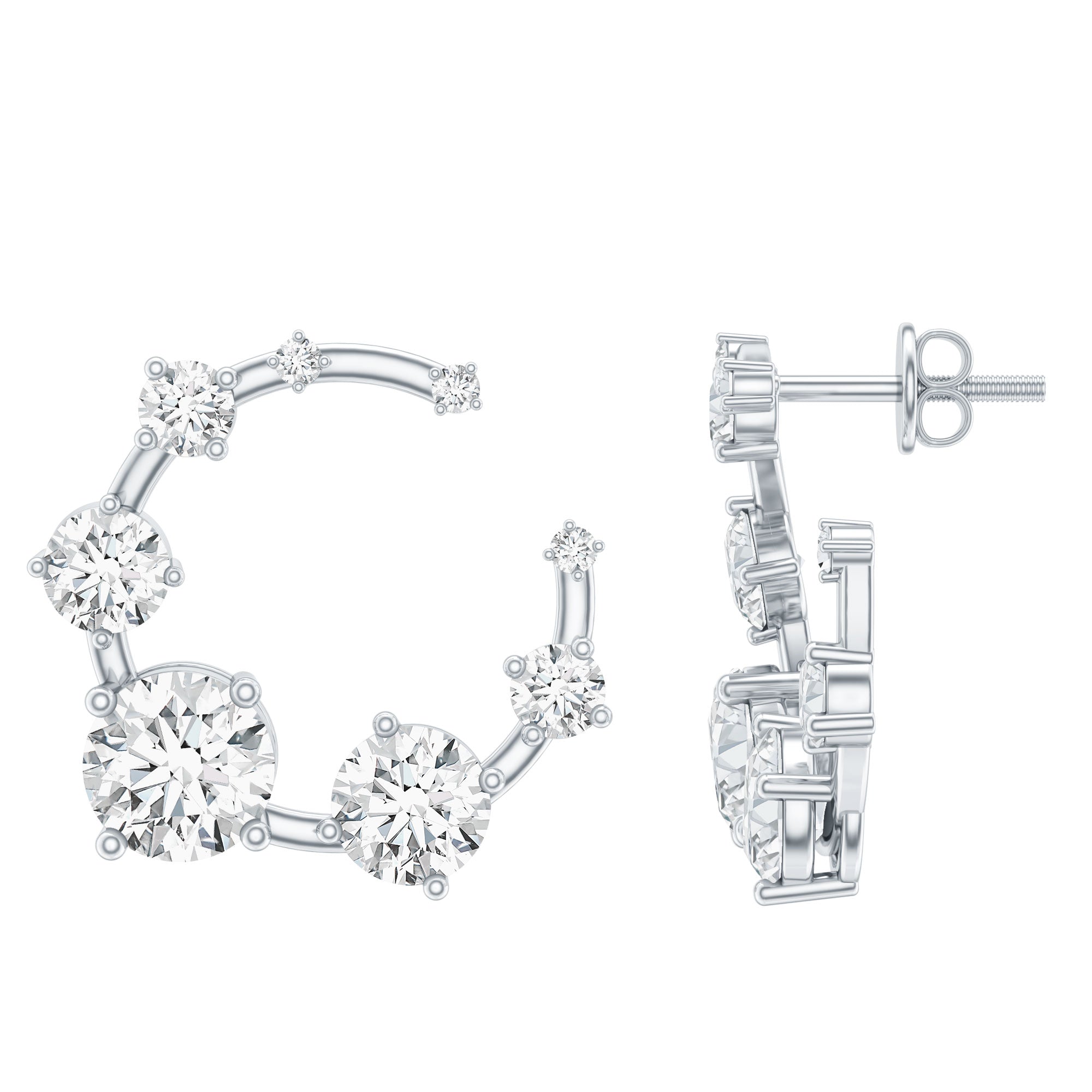 Cubic Zirconia Big Stud Earrings with Screw Backs AAAAA 92.5 Sterling Silver - Rosec Jewels