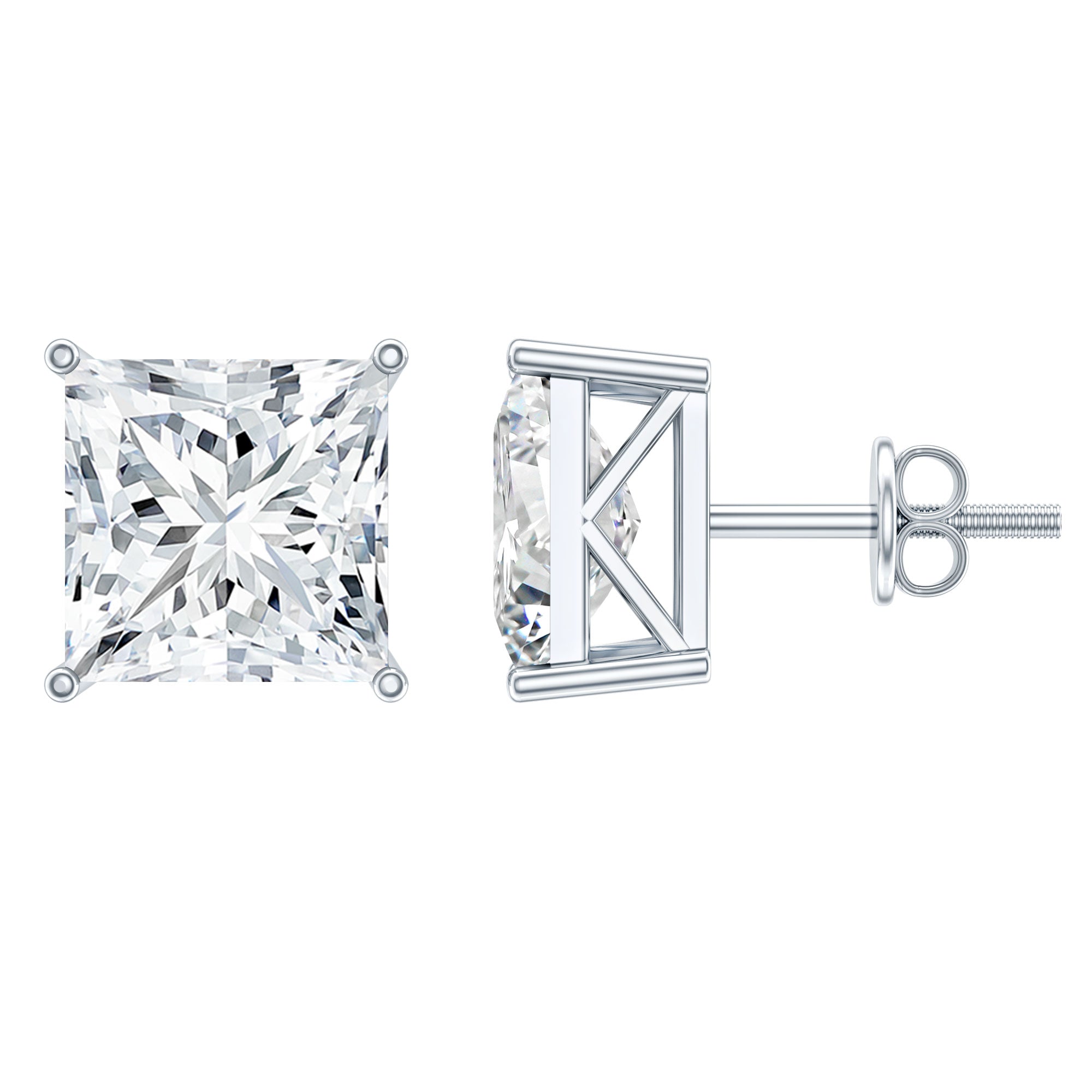 Cubic Zirconia 7 MM Princess Cut Earrings in Silver AAAAA 92.5 Sterling Silver - Rosec Jewels