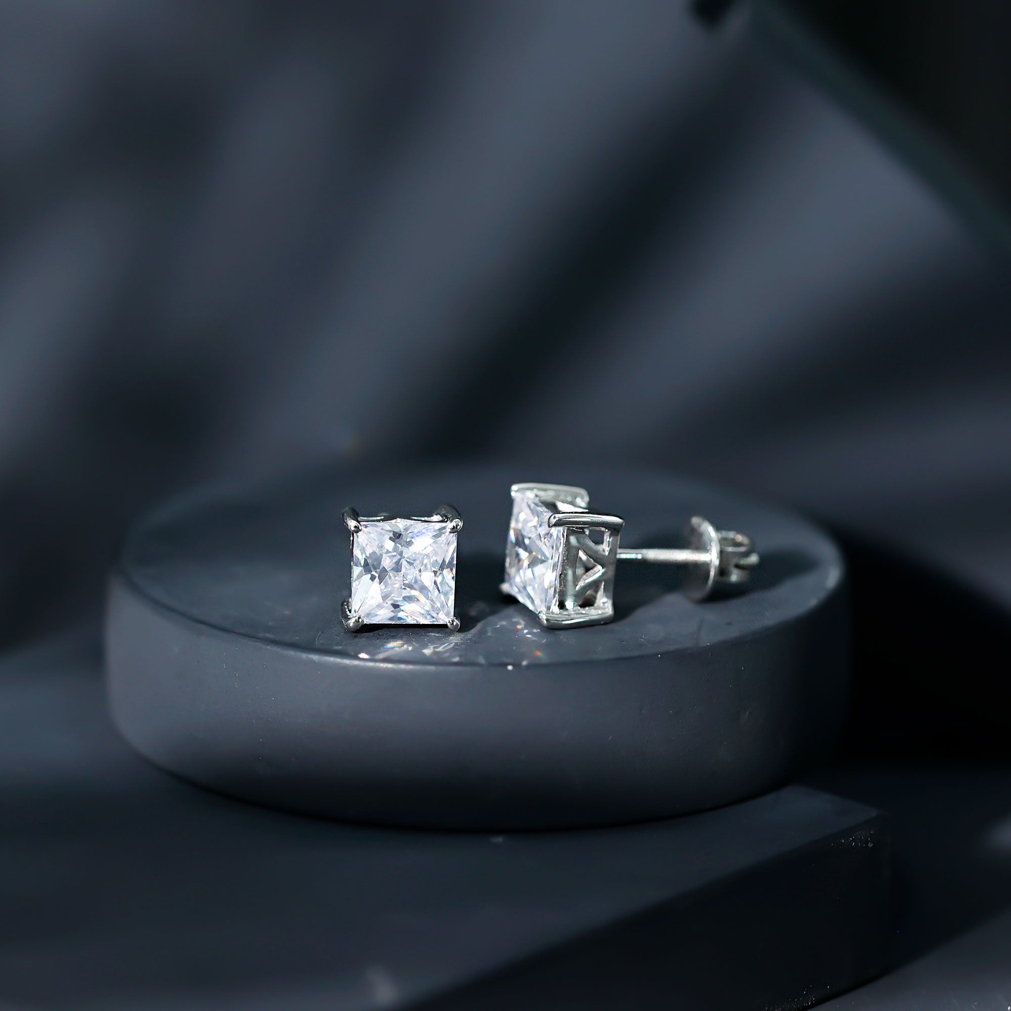 Cubic Zirconia 7 MM Princess Cut Earrings in Silver AAAAA 92.5 Sterling Silver - Rosec Jewels